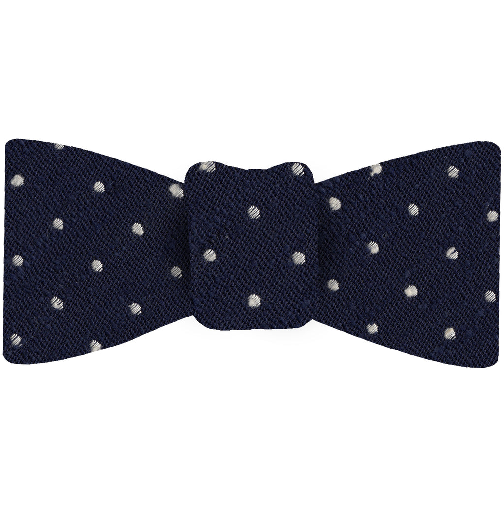{[en]:White on Dark Navy Blue Shantung Pin Dot Silk Bow Tie