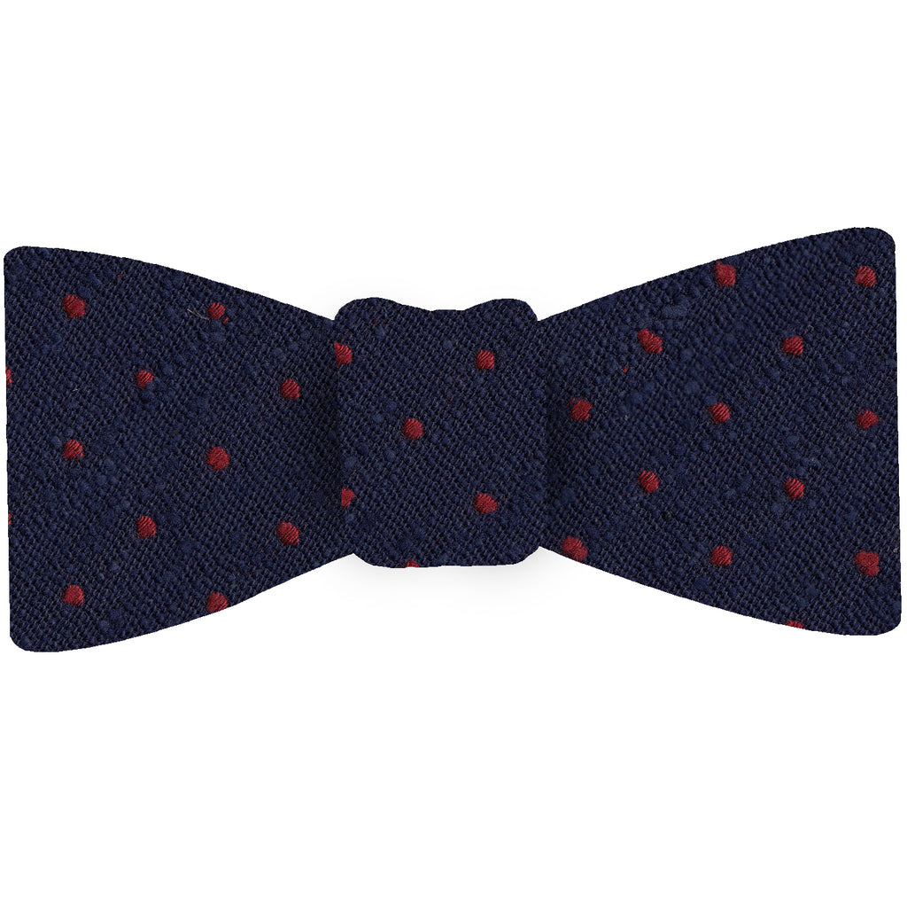 {[en]:Dark Red on Midnight Blue Shantung Pin Dot Silk Bow Tie