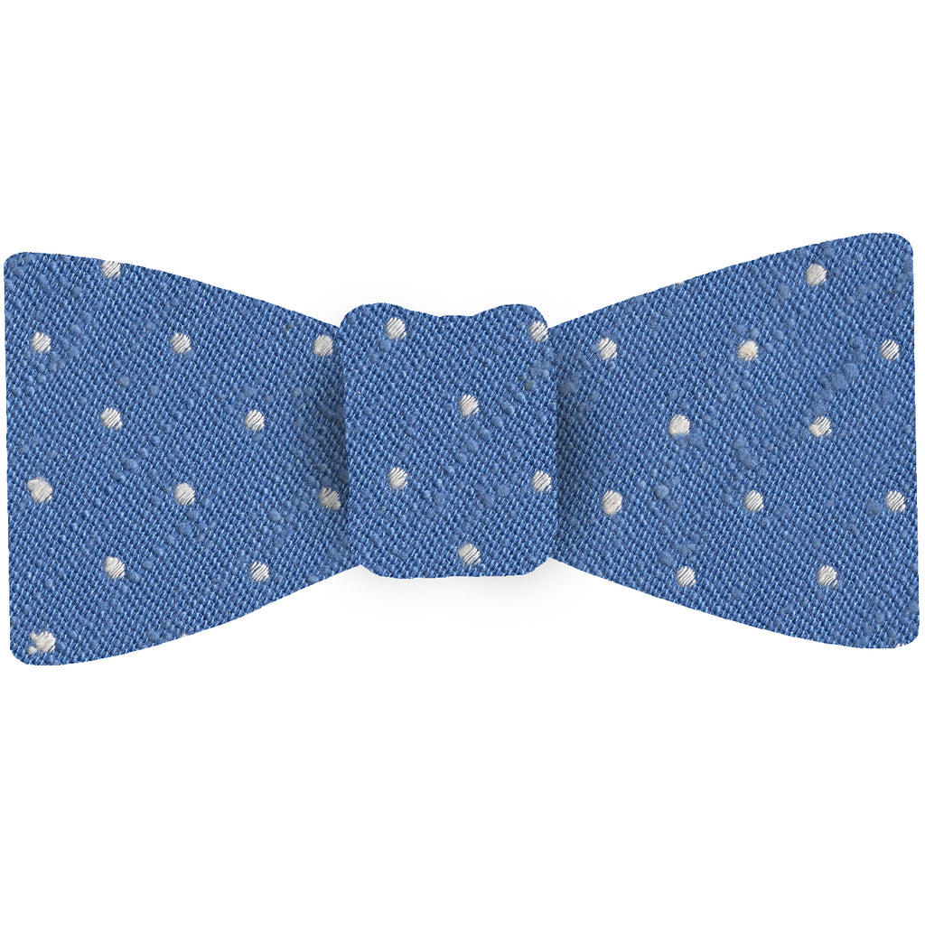 {[en]:White on Sky Blue Shantung Pin Dot Silk Bow Tie