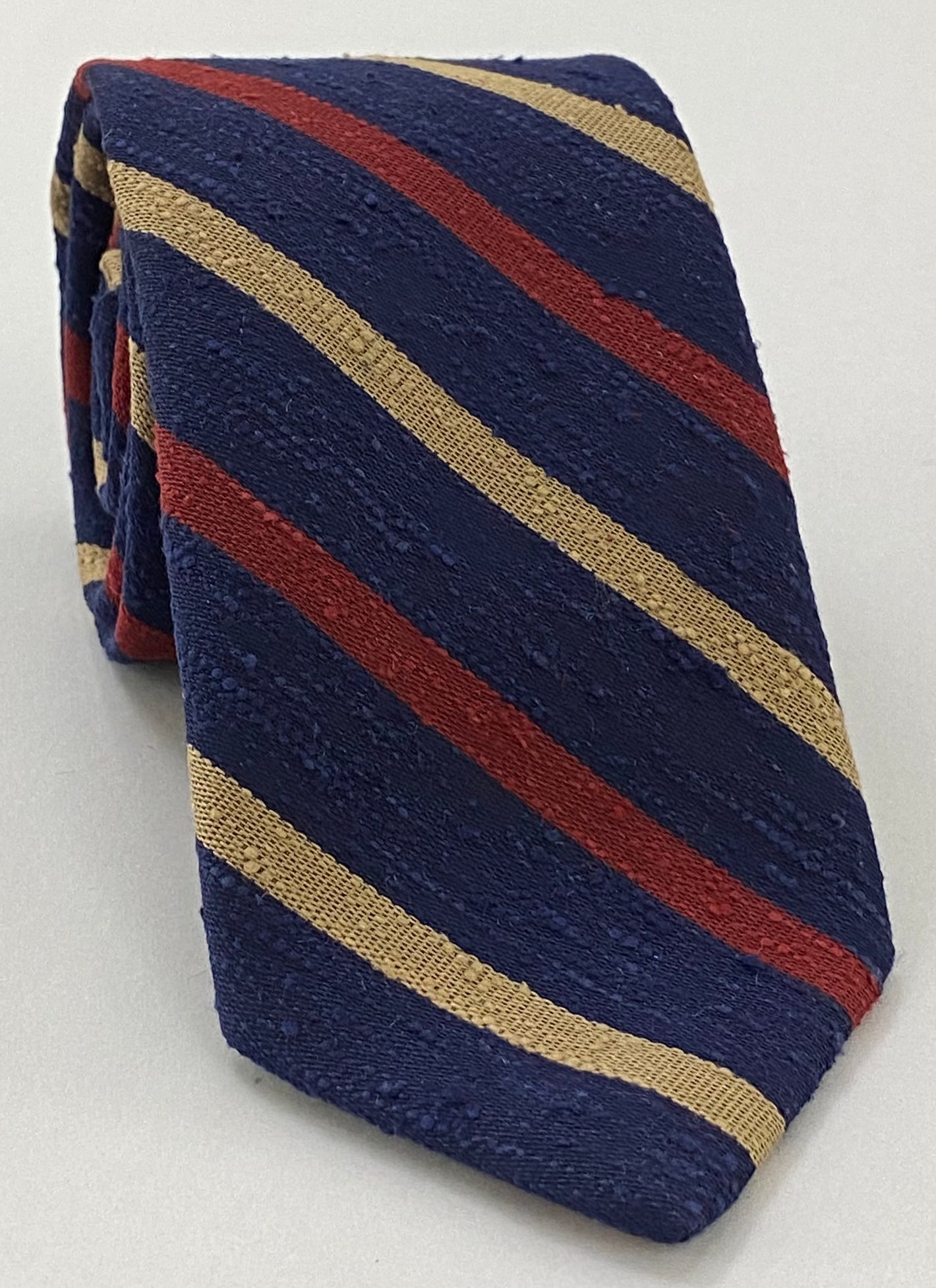 다크 네이비 블루 샹투크 스트라이프 실크 타이 SHSTT-2 (다크 레드 & 크림)