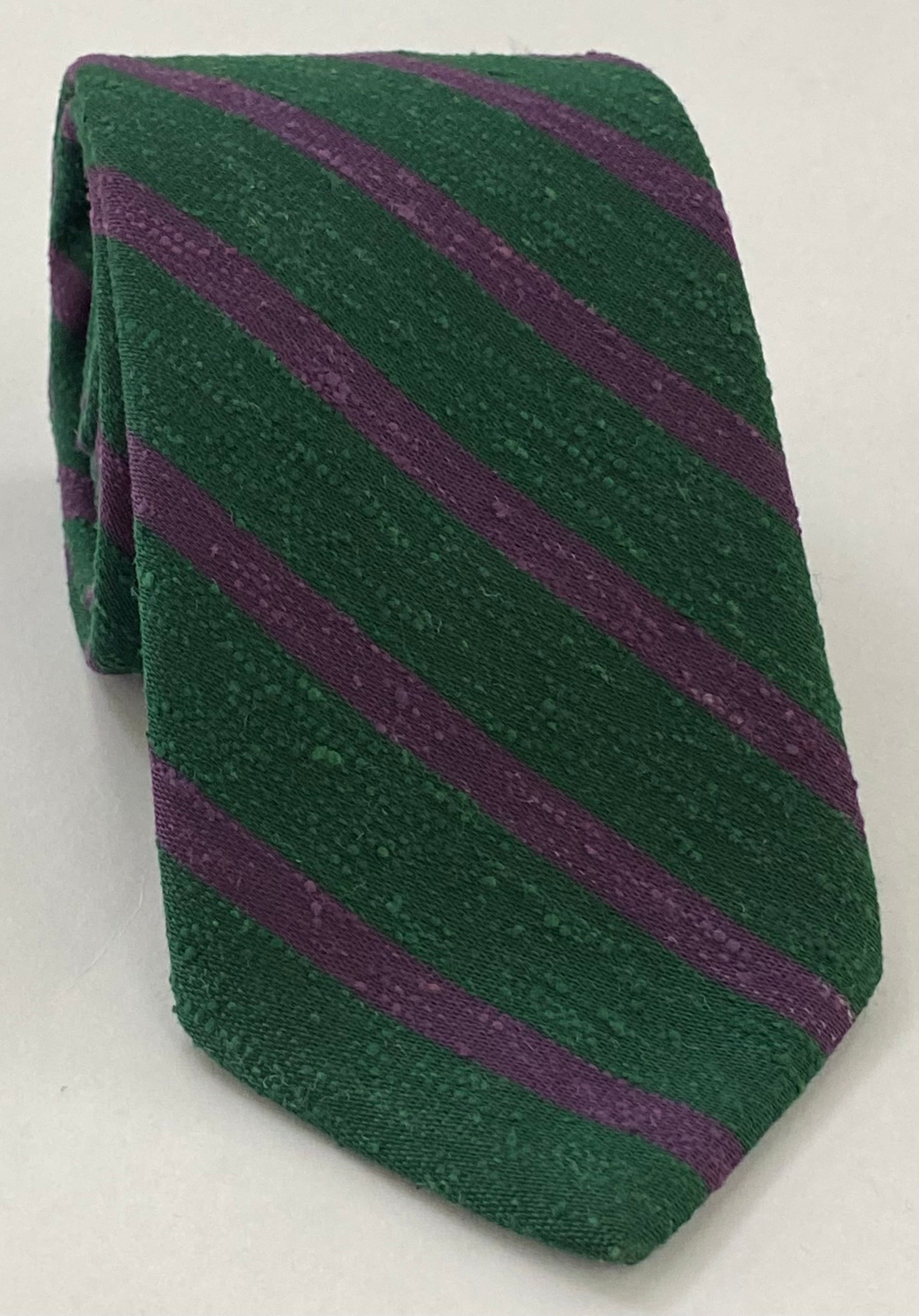Purple on Forest Green Shantung Striped Silk Tie SHSTT-4