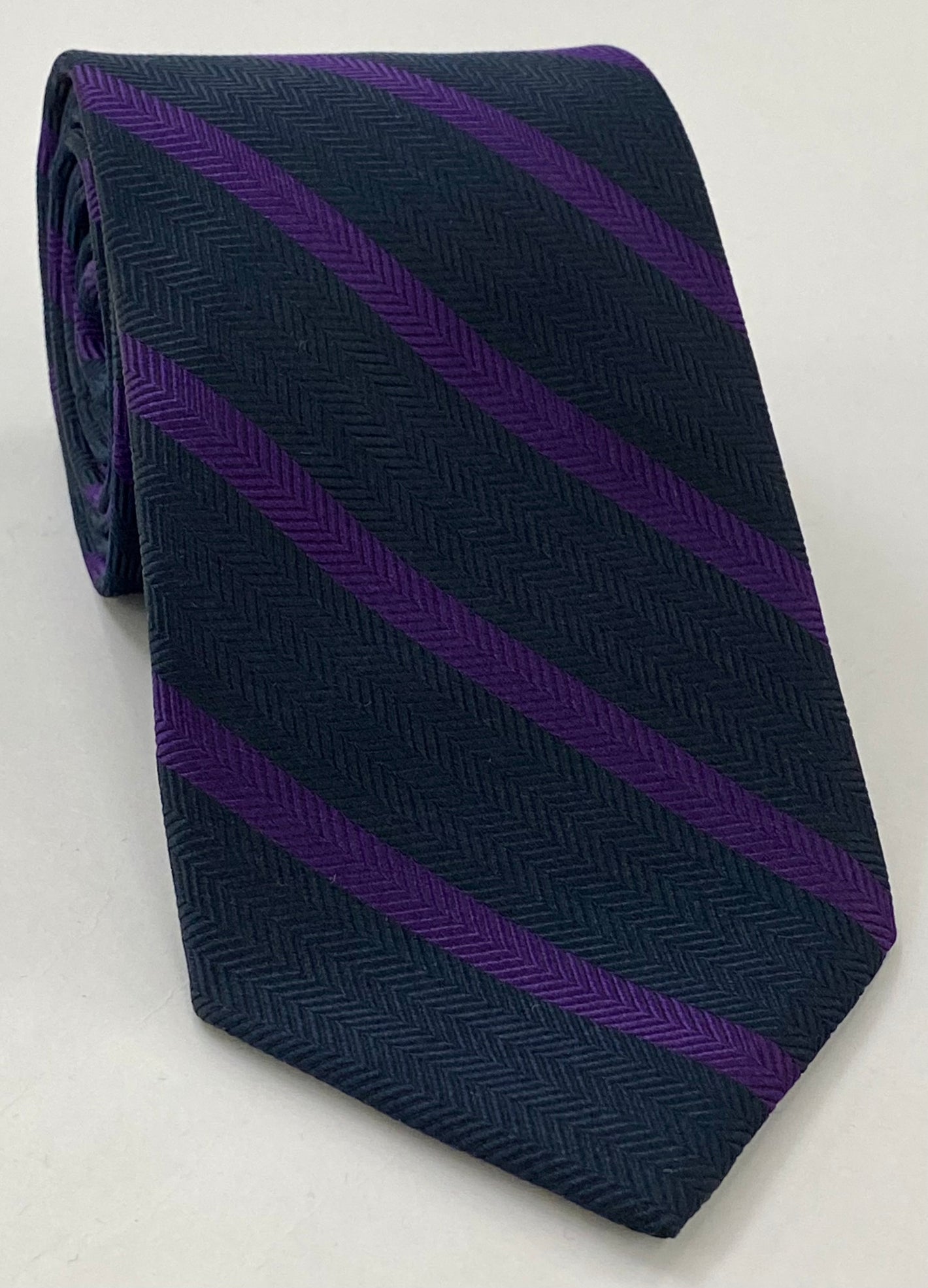 Purple on Midnight Blue Striped Silk Tie SST-13