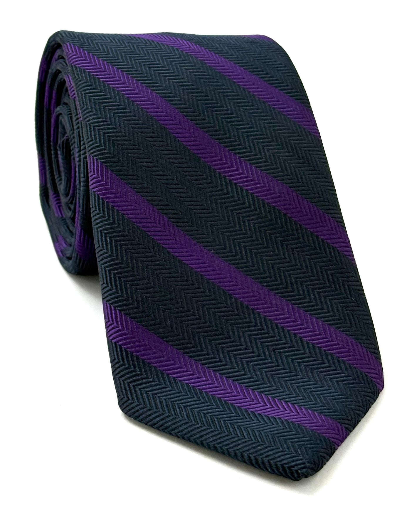 Purple on Midnight Blue Striped Silk Tie SST-13