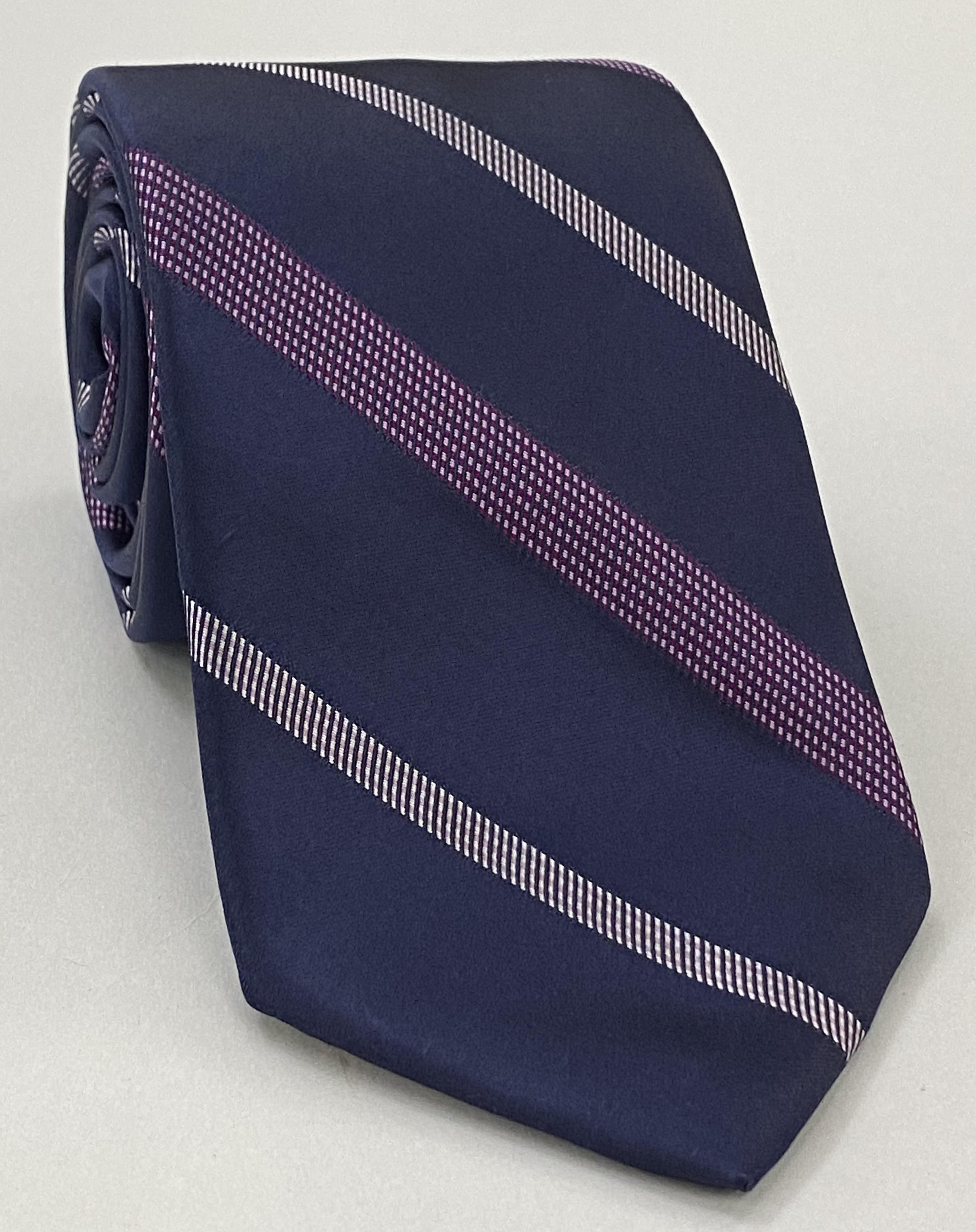 Purple & Lavender on Dark Navy Blue Striped Silk Tie SST-18