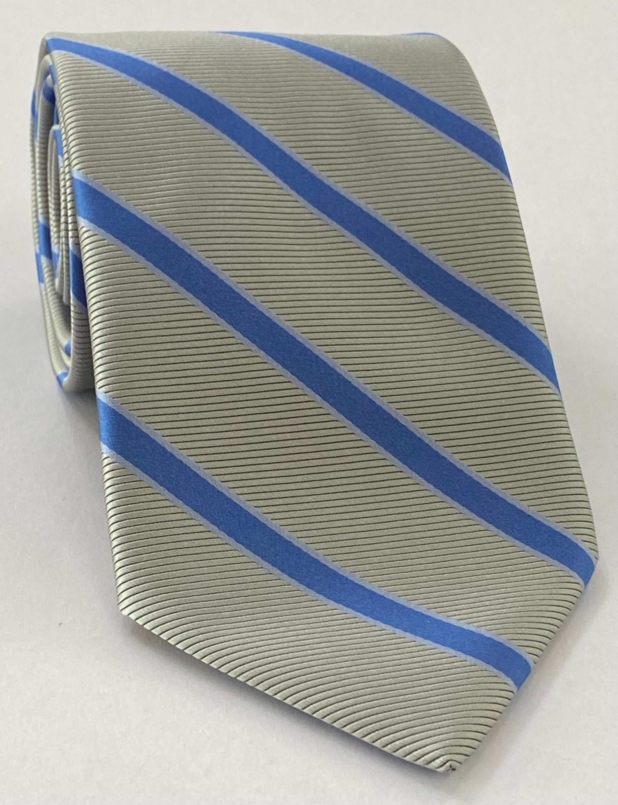 Sky Blue & Light Blue on Silver Striped Silk Tie SST-21