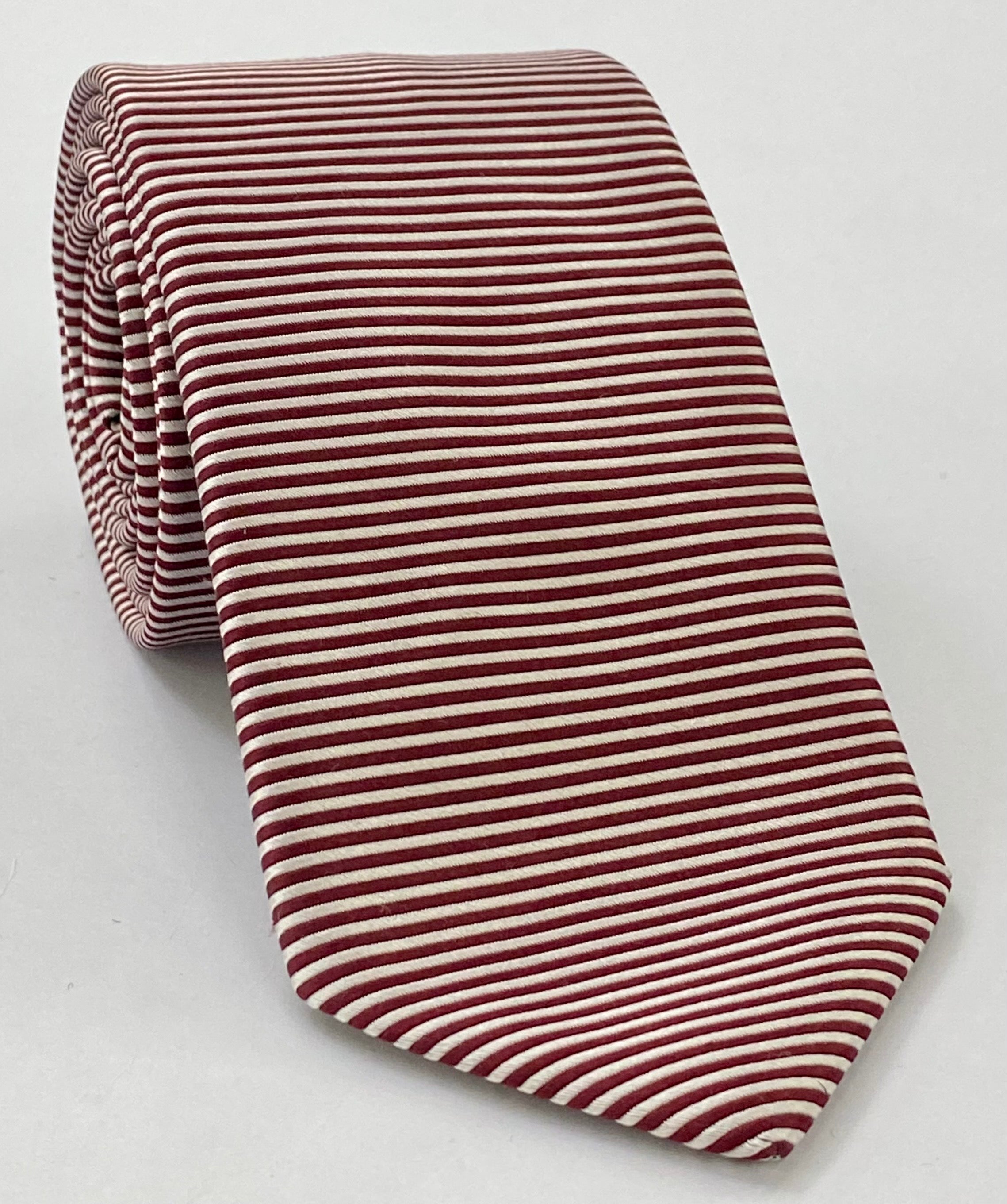 Burgundy & White Striped Silk Tie SST-26
