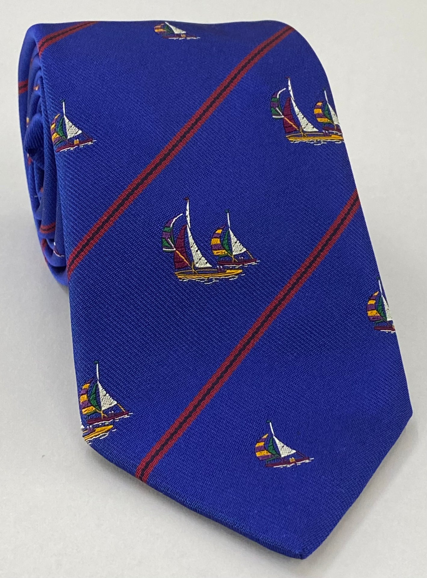 Alynn Micro Sailboats Pattern Silk Tie In Navy Blue