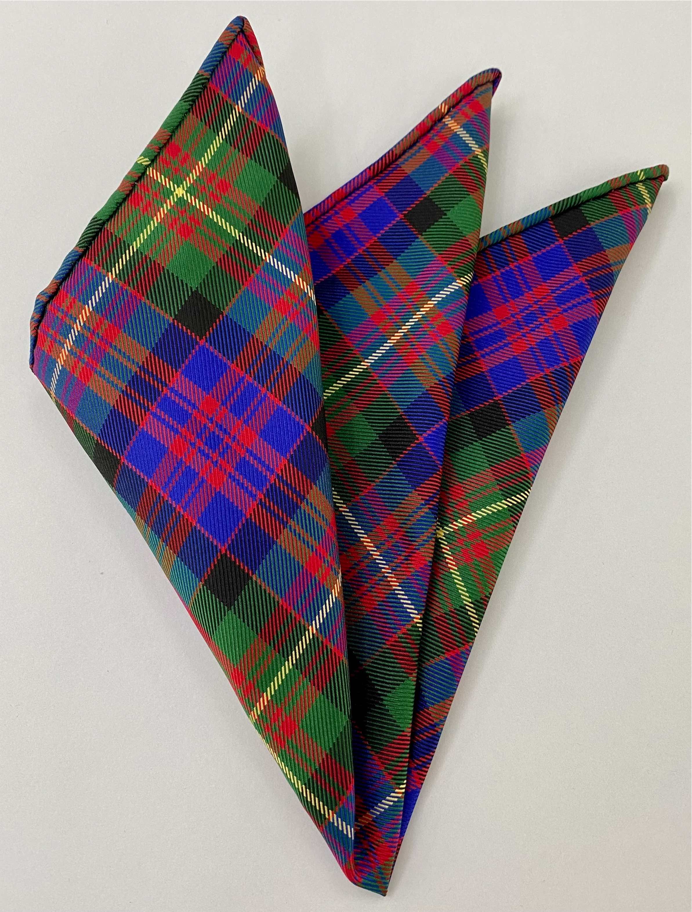 カーネギータータンシルクポケットスクエア #TAP-6 レッド、ロイヤルブルー、ダークグリーン、ブラック、ライトイエロー