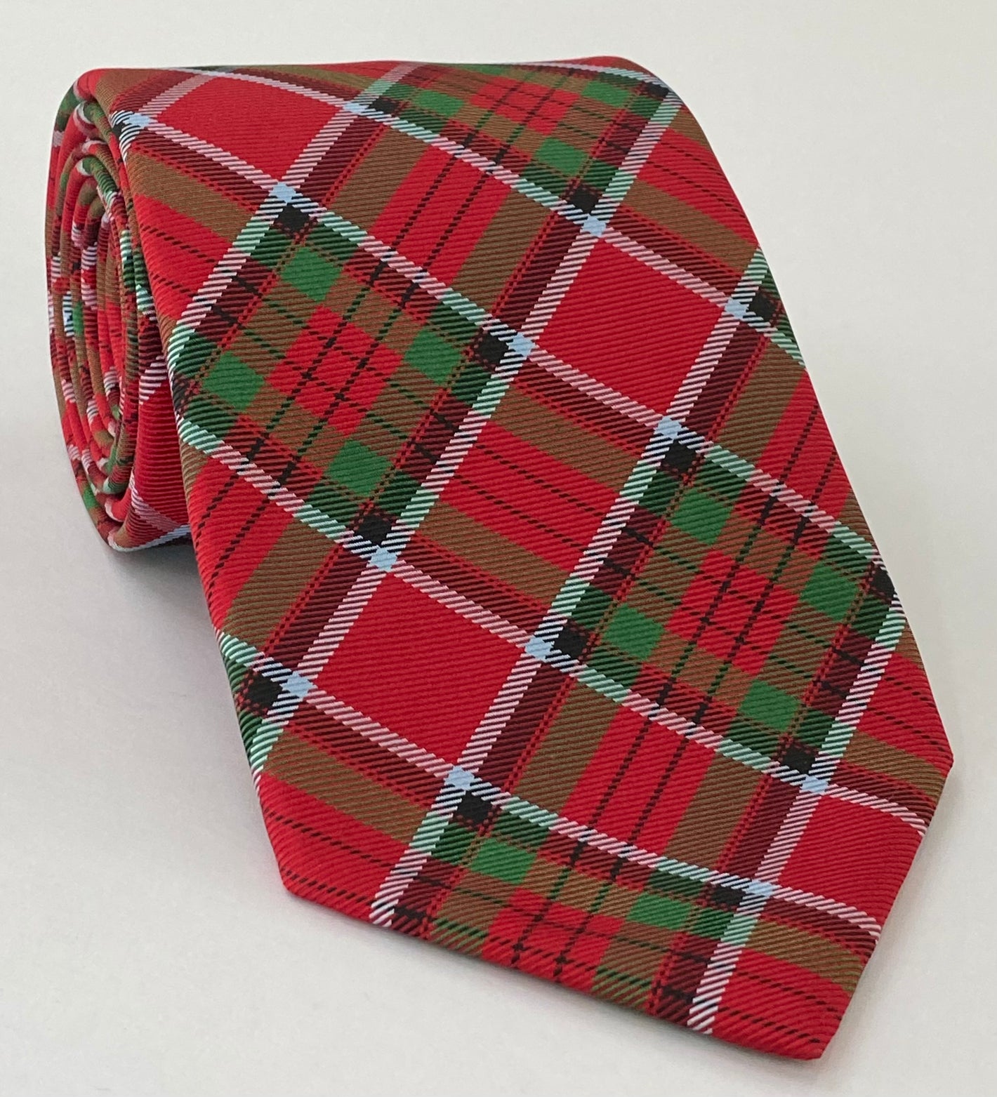 Stewart Royal Tartan Silk Tie TAT-13 Sky Blue, Black, Bottle Green & Red
