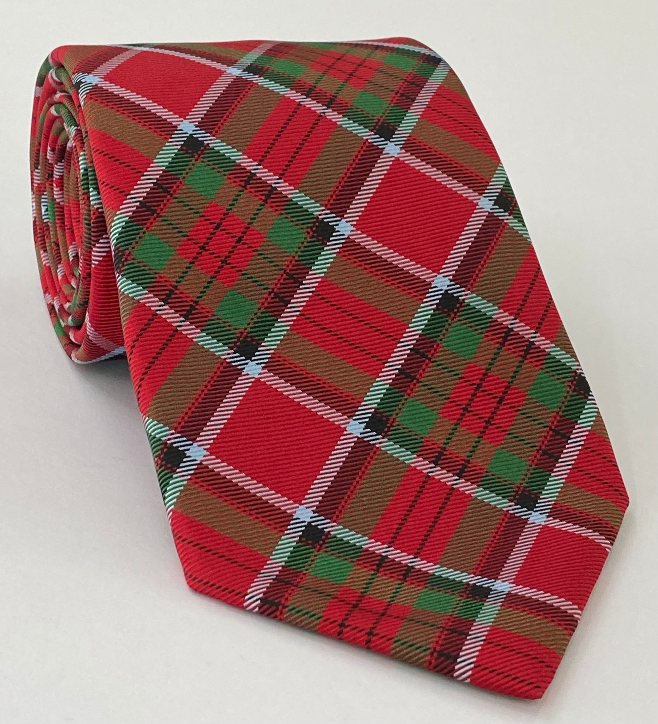 Stewart Royal Tartan Silk Tie TAT-13 Sky Blue, Black, Bottle Green & Red