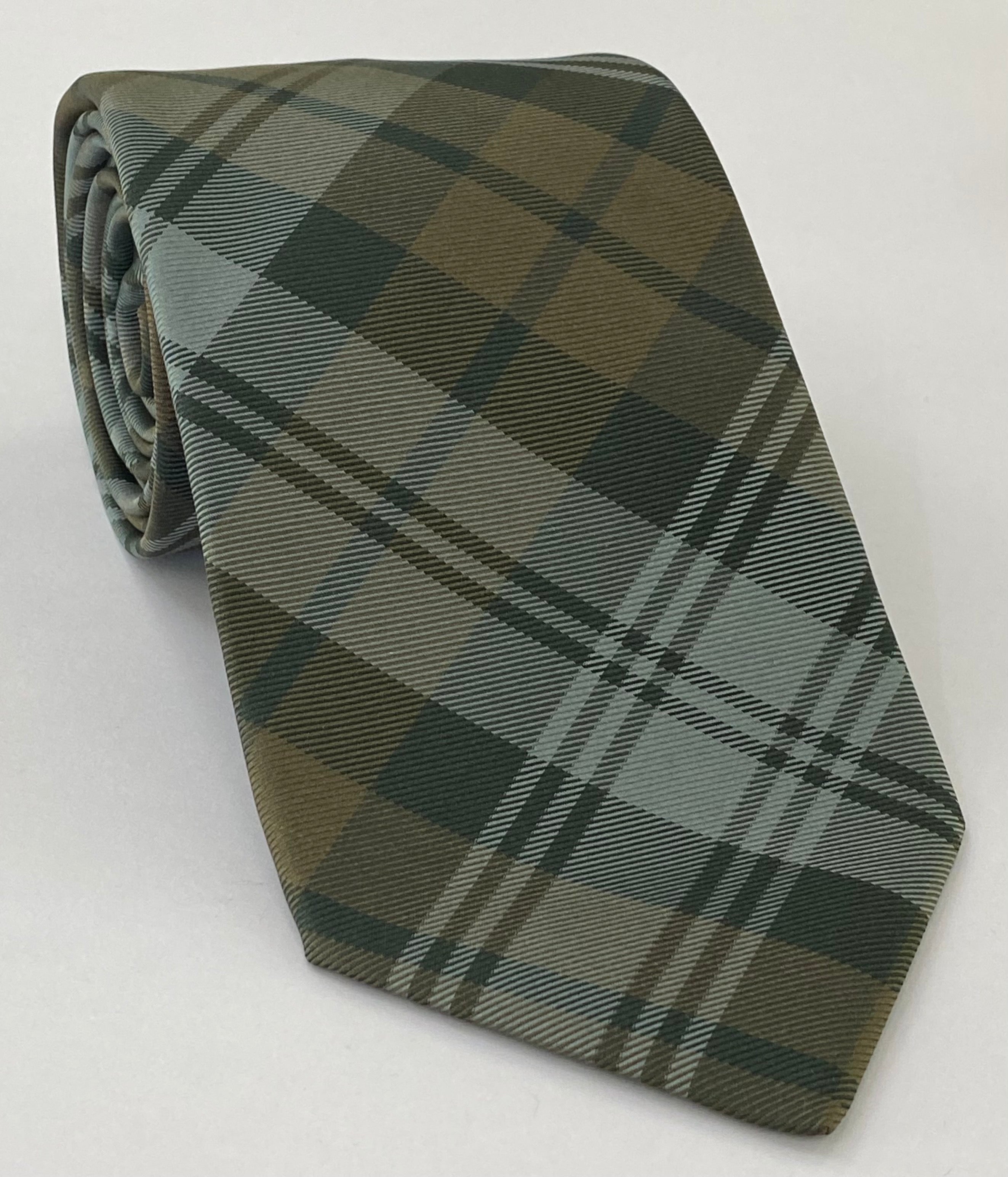 Tartan Silk Tie TAT-15 Silver Gray, Forest Green & Chocolate