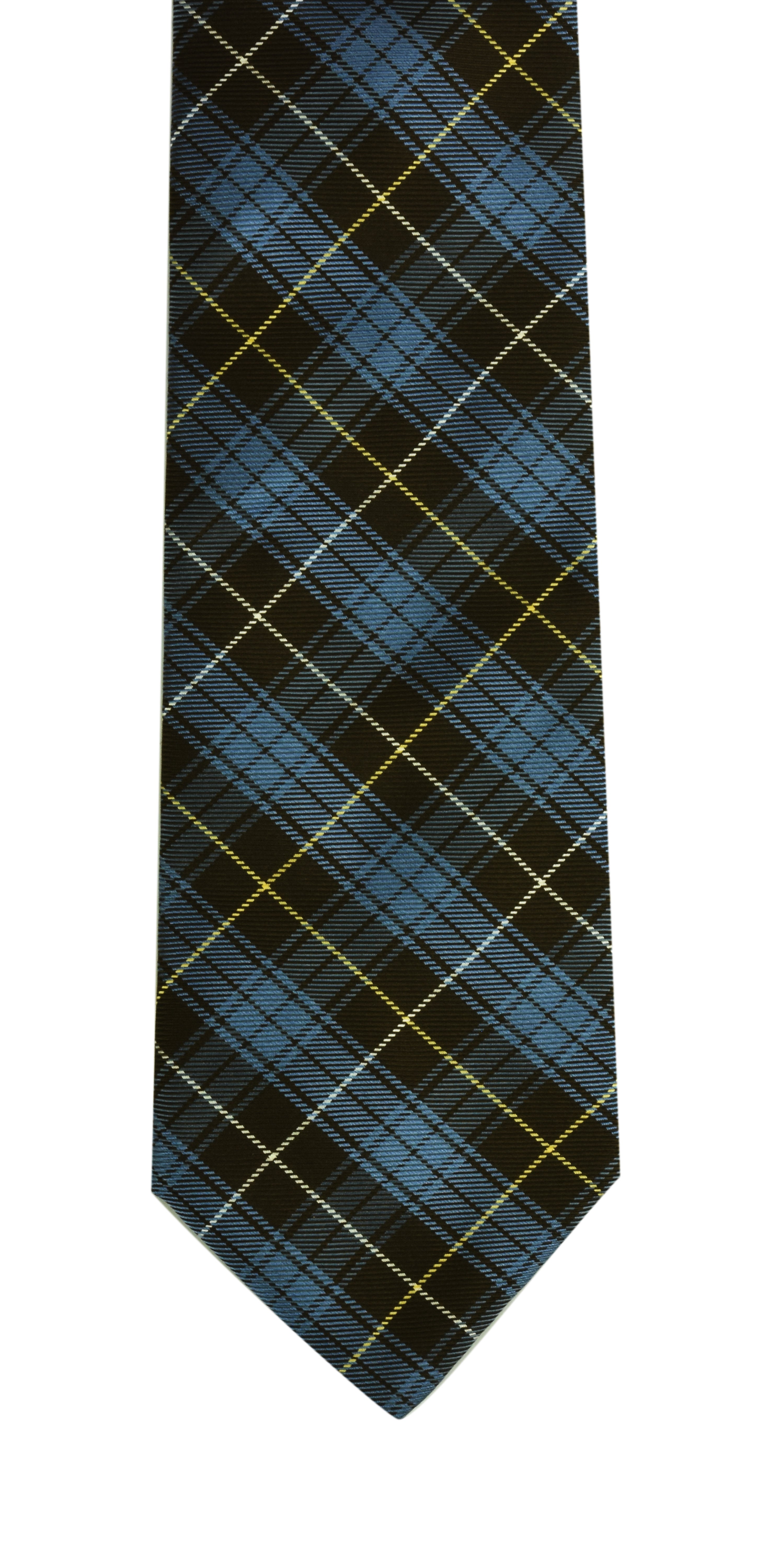 Bruce of Scotland Tartan Silk Tie TAT-5  Sky Blue, White & Light Yellow on Dark Chocolate