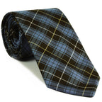 Bruce of Scotland Tartan Silk Tie TAT-5  Sky Blue, White & Light Yellow on Dark Chocolate