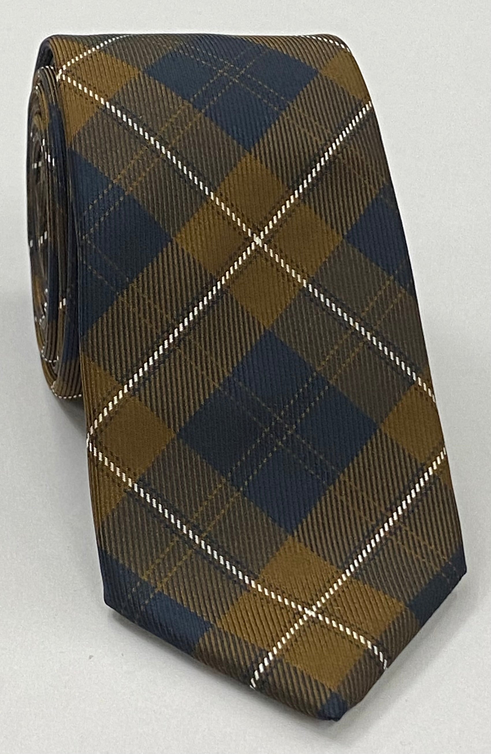 Cunningham Tartan Silk Tie TAT-7  Midnight Blue, White & Camel