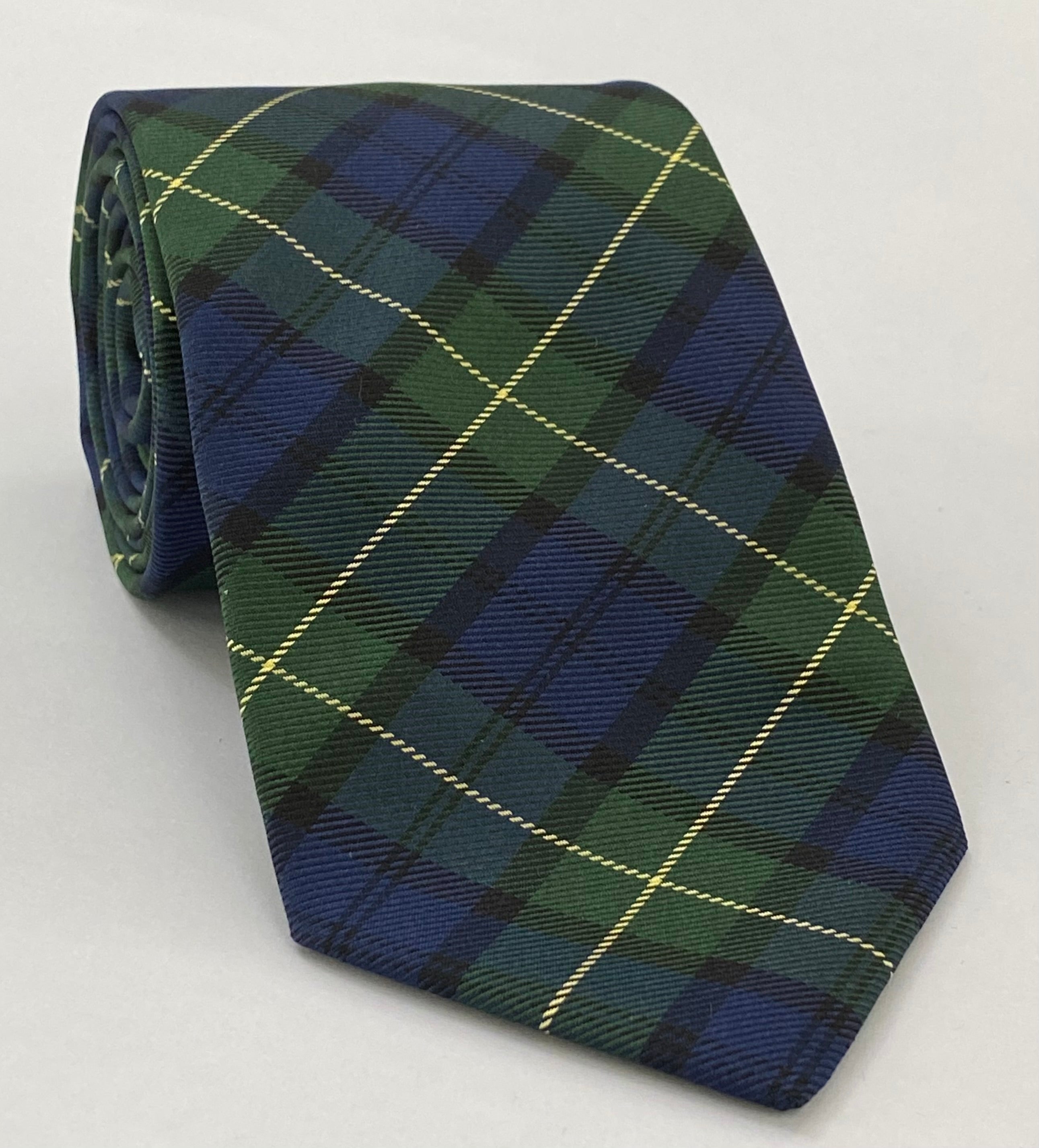 Forbes Tartan Silk Tie TAT-9  Dark Navy Blue, Black, Light Yellow & Forest Green