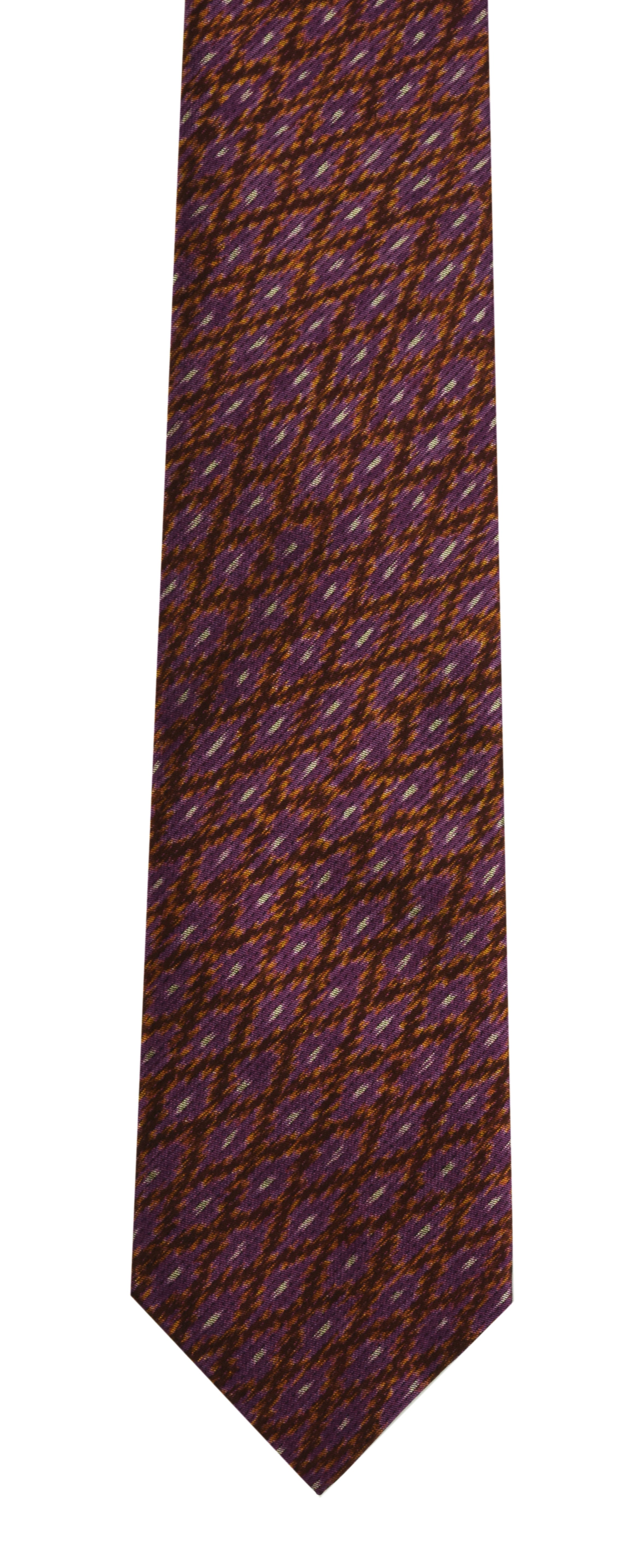 {[en]:White, Yellow Gold, Chocolate on Dark Pink Mudmee Silk Tie