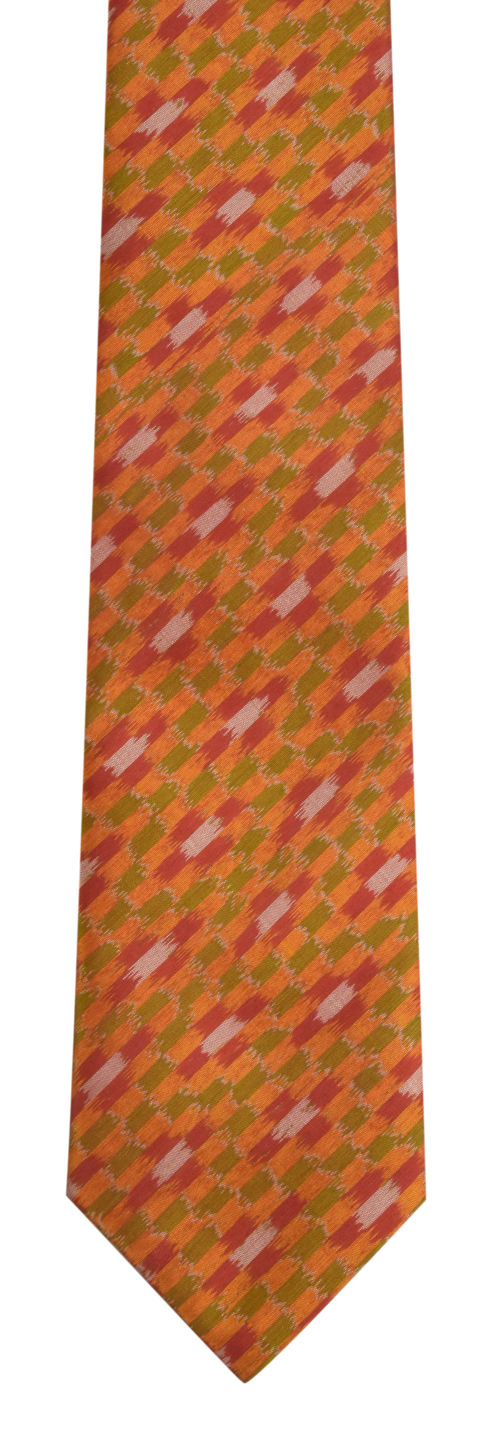 {[en]:Red, Orange, Yellow Gold & White Mudmee Silk Tie