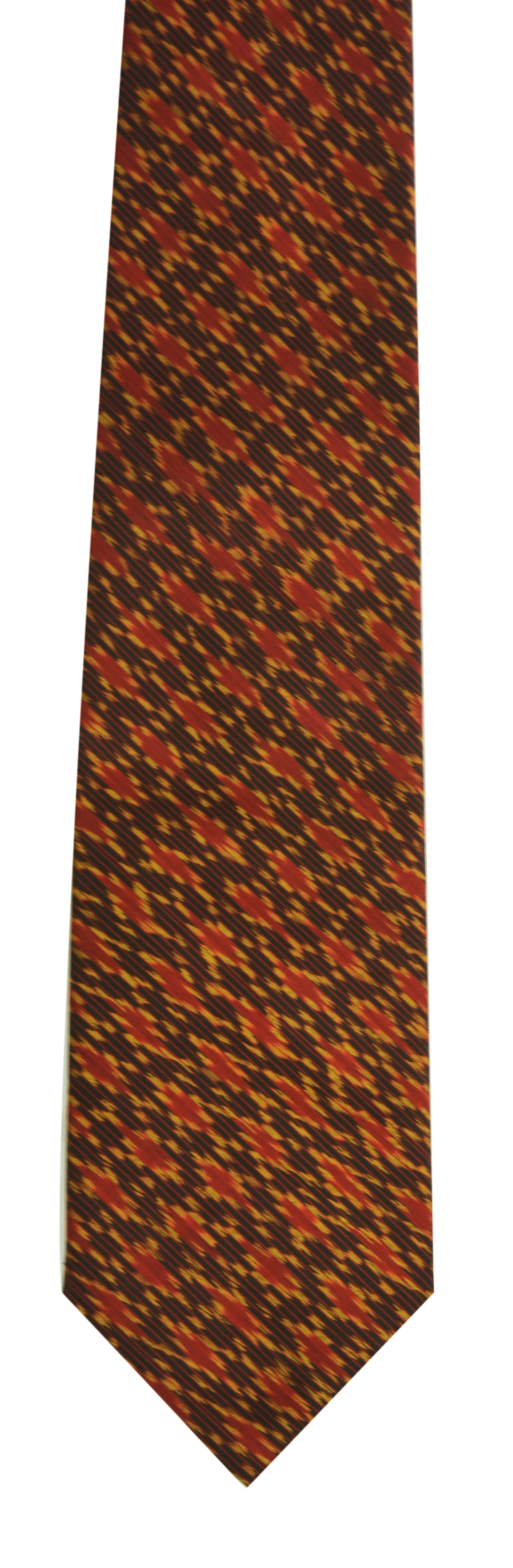 {[en]:Red & Yellow Gold on Bitter Chocolate Mudmee Silk Tie