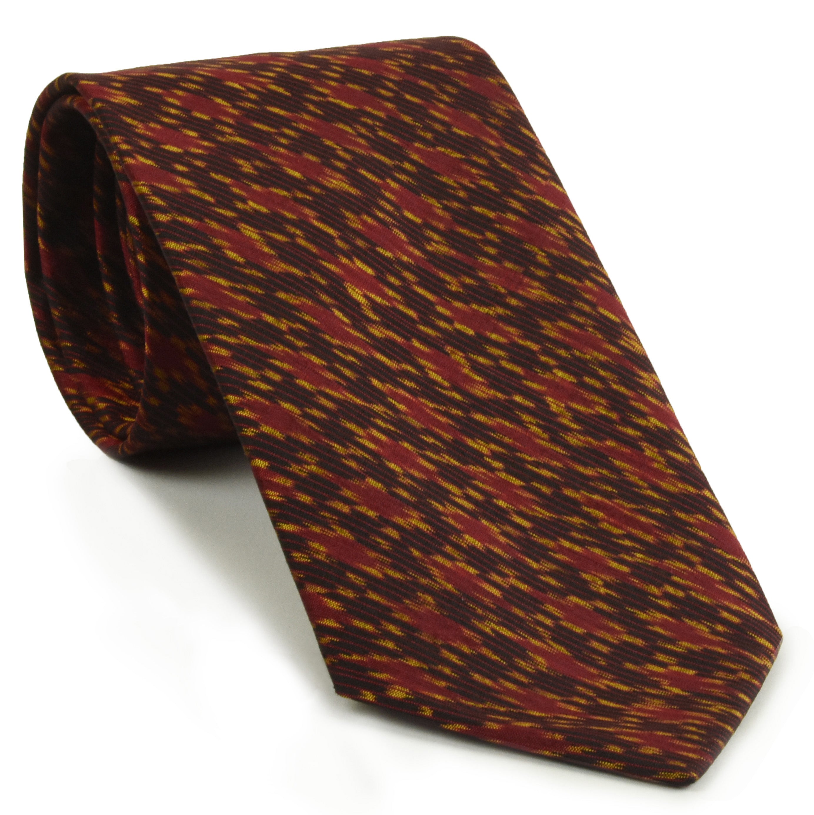 [Red & Yellow Gold on Bitter Chocolate Mudmee Silk Tie MUT-8]