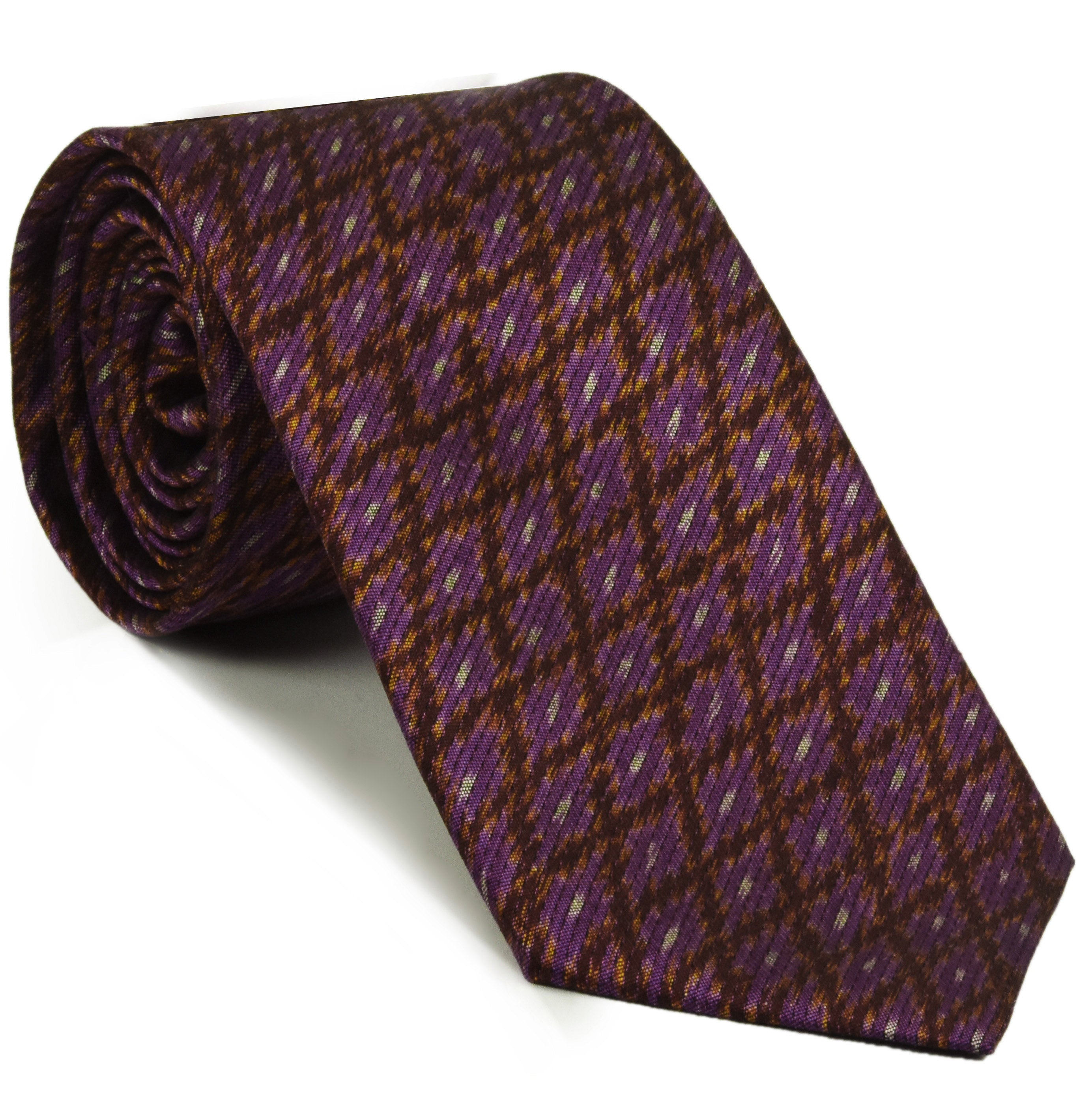{[en]:White, Yellow Gold, Chocolate on Dark Pink Mudmee Silk Tie