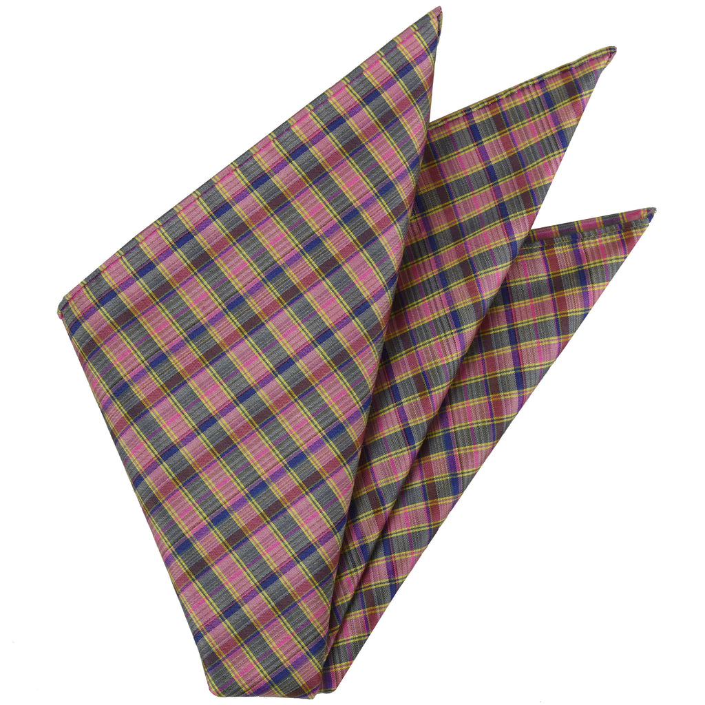 {[en]:Plaid Thai Silk Pocket Square
