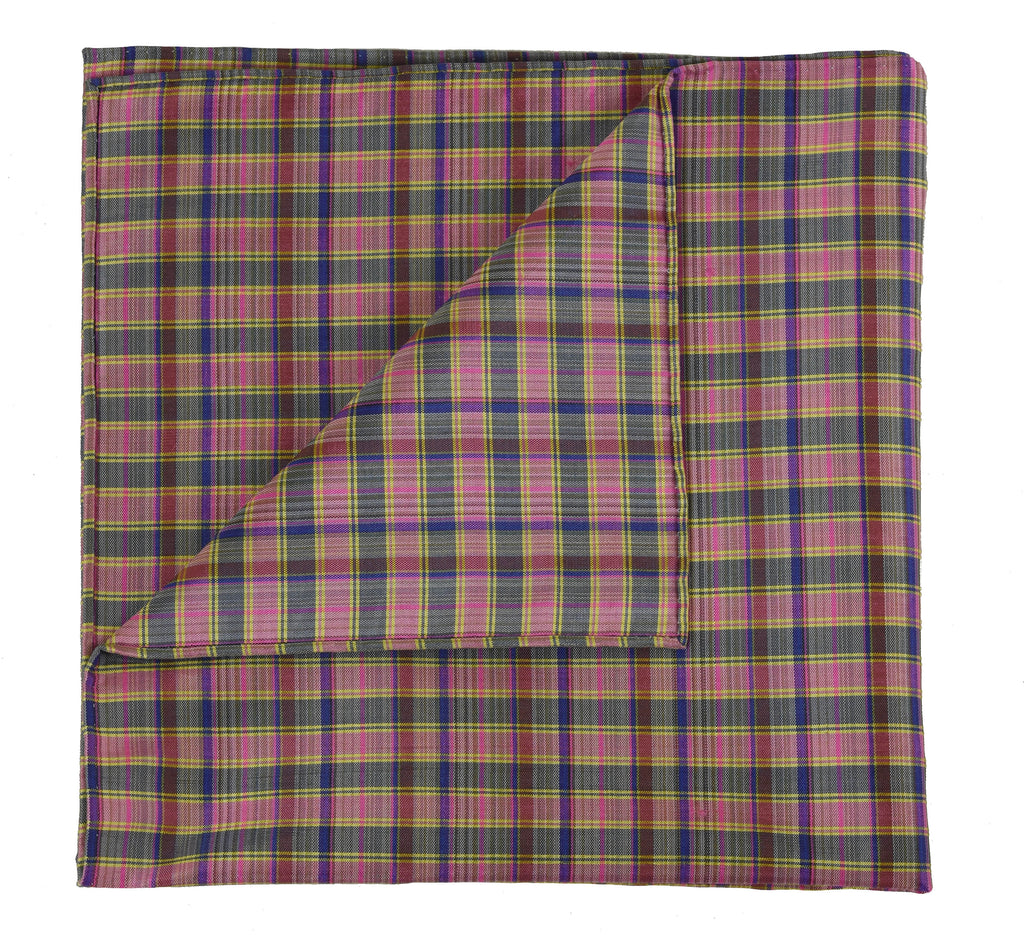 {[en]:Plaid Thai Silk Pocket Square