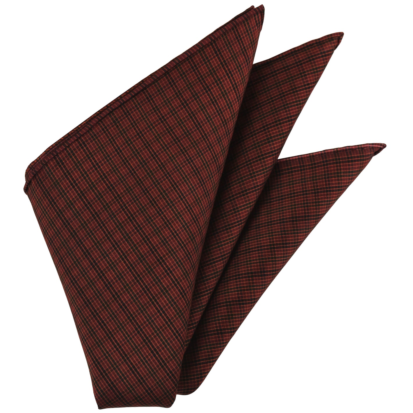{[en]:Dark Orange & Black on Burgundy Mudmee Plaid Thai Silk Pocket Square