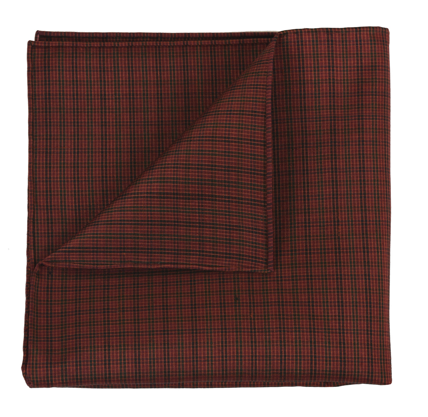 {[en]:Dark Orange & Black on Burgundy Mudmee Plaid Thai Silk Pocket Square