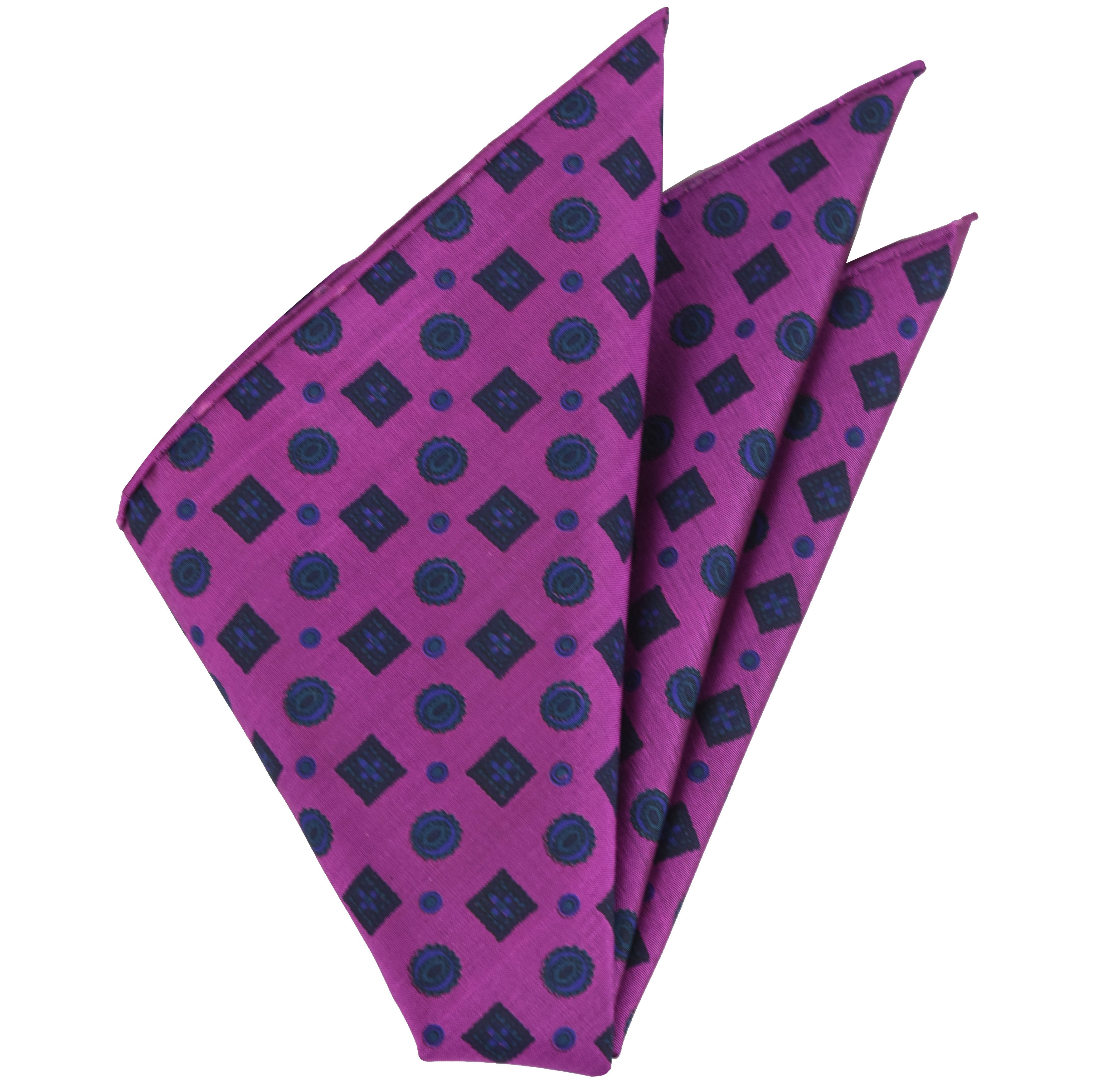 Navy On Purple Thai Printed Silk Pocket Square TRP-61