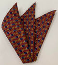 Blue & Yellow on Maroon Thai Printed Silk Pocket Square TRPS-72