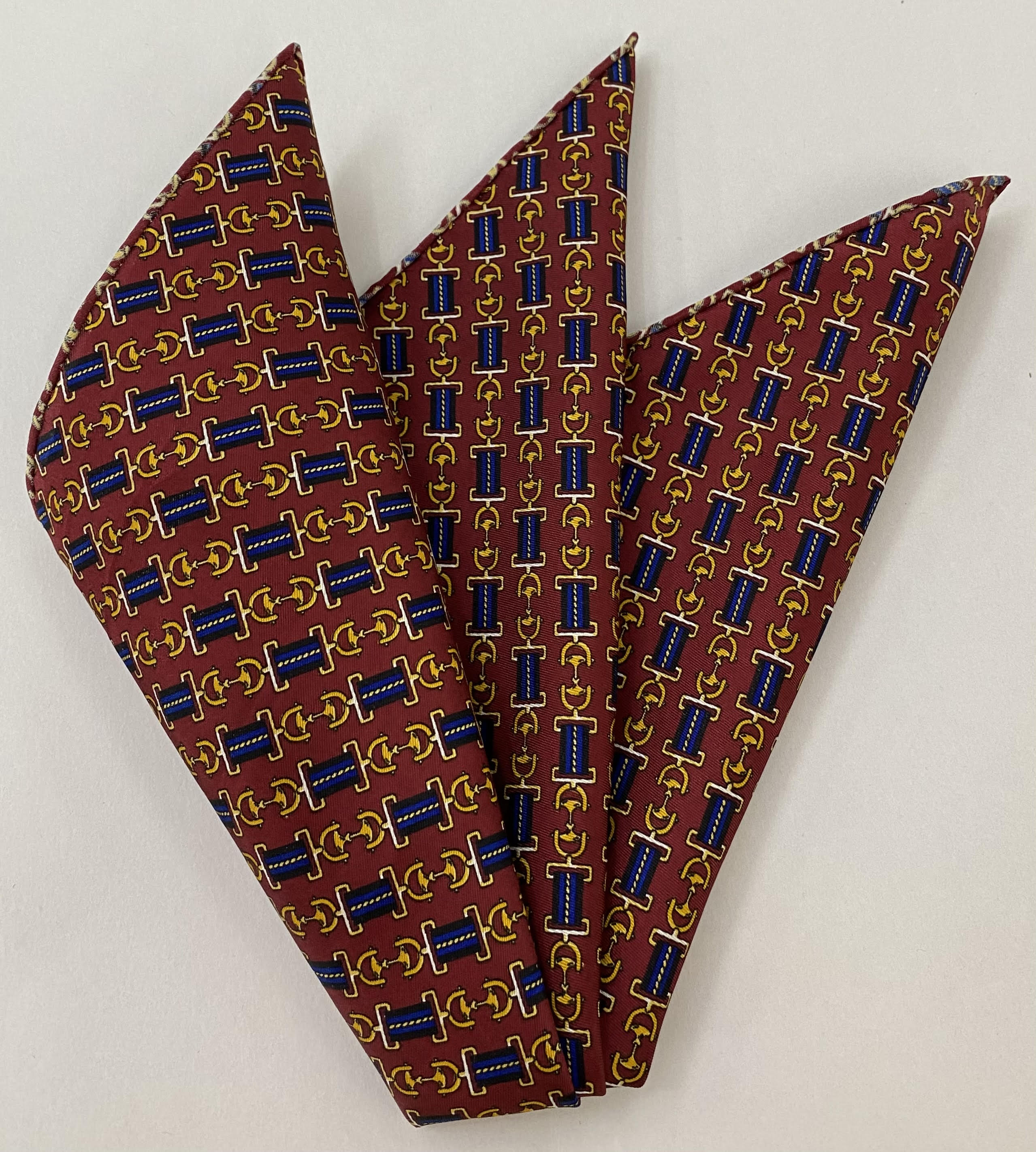 Blue & Yellow on Maroon Thai Printed Silk Pocket Square TRPS-72