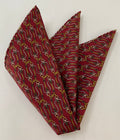 Yellow, White On Maroon Thai Printed Silk Pocket Square TRP-73