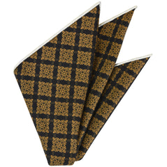 {[en]:Gold on Black Traditional Thai Print Silk Pocket Square
