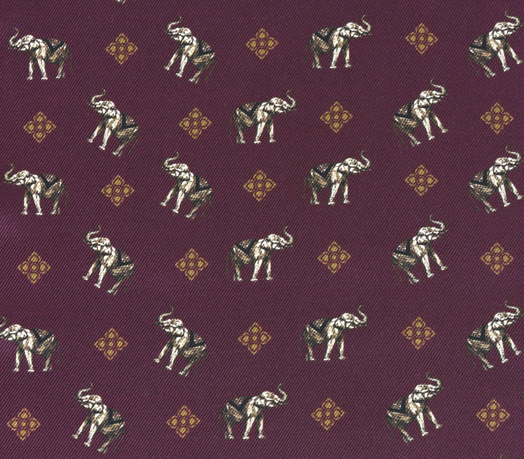 {[en]:Gold, White & Black on Burgundy  Traditional Thai Print Silk Pocket Square