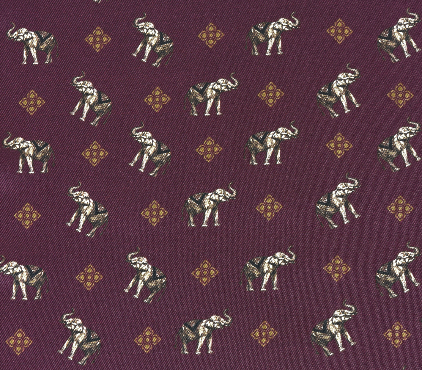 {[en]:Gold, White & Black on Burgundy  Traditional Thai Print Silk Pocket Square