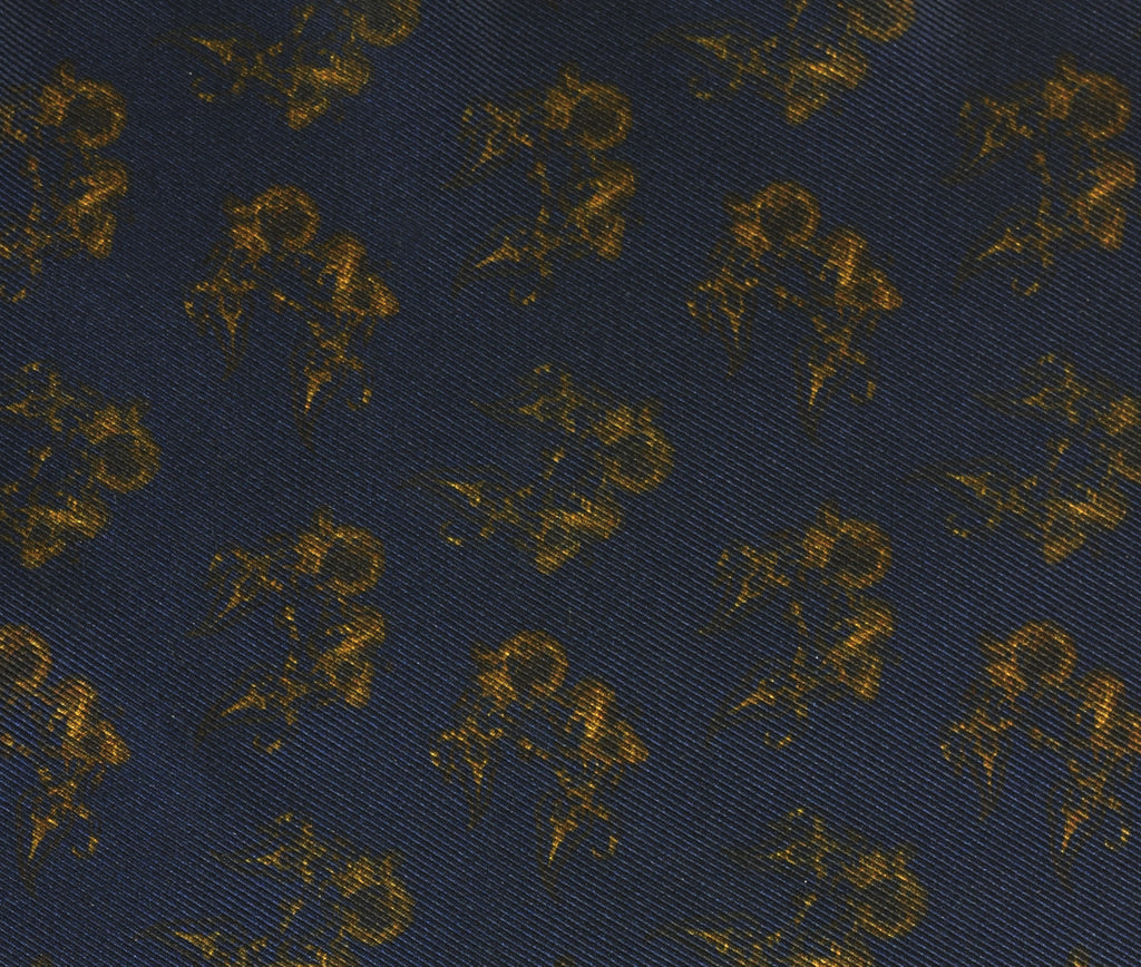 {[en]:Dark Gold on Dark Navy  Traditional Thai Print Silk Pocket Square