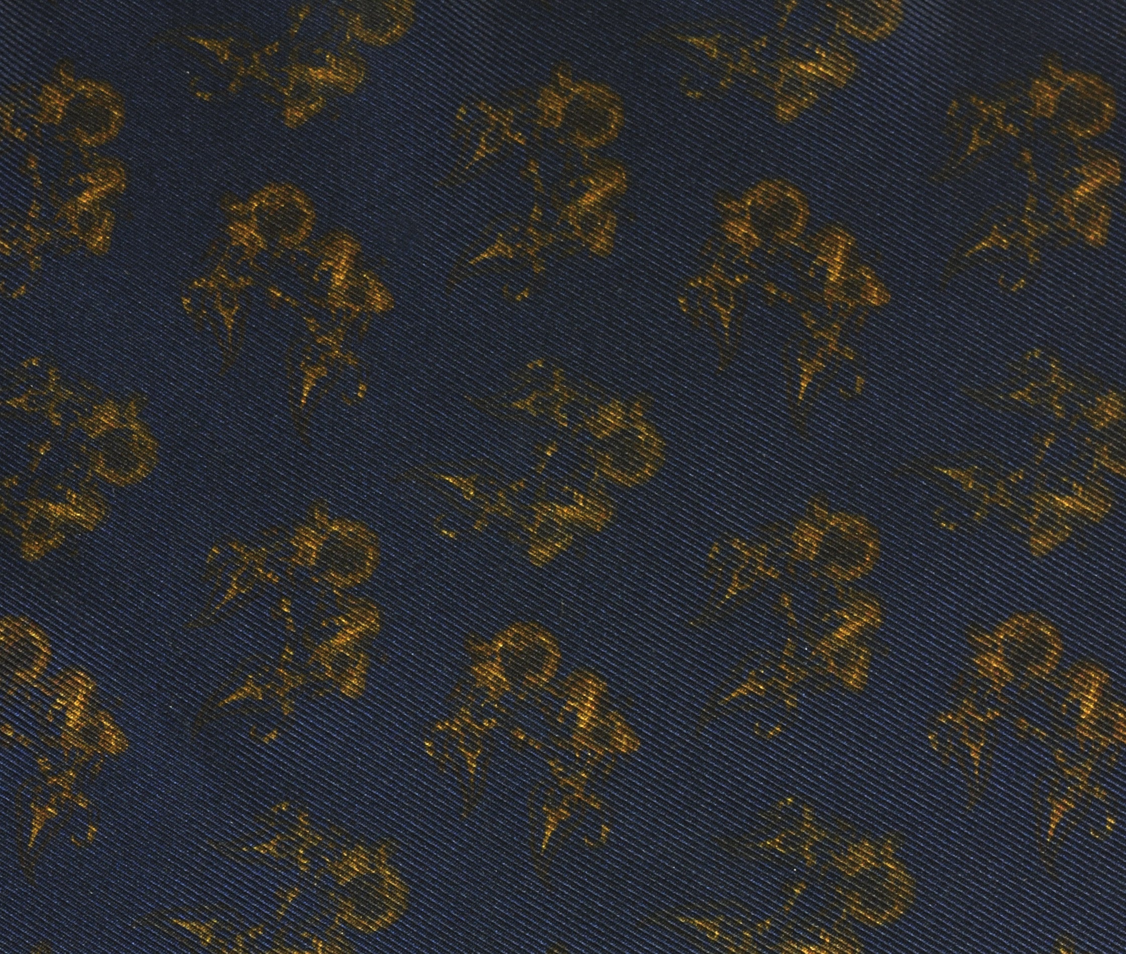 {[en]:Dark Gold on Dark Navy  Traditional Thai Print Silk Pocket Square