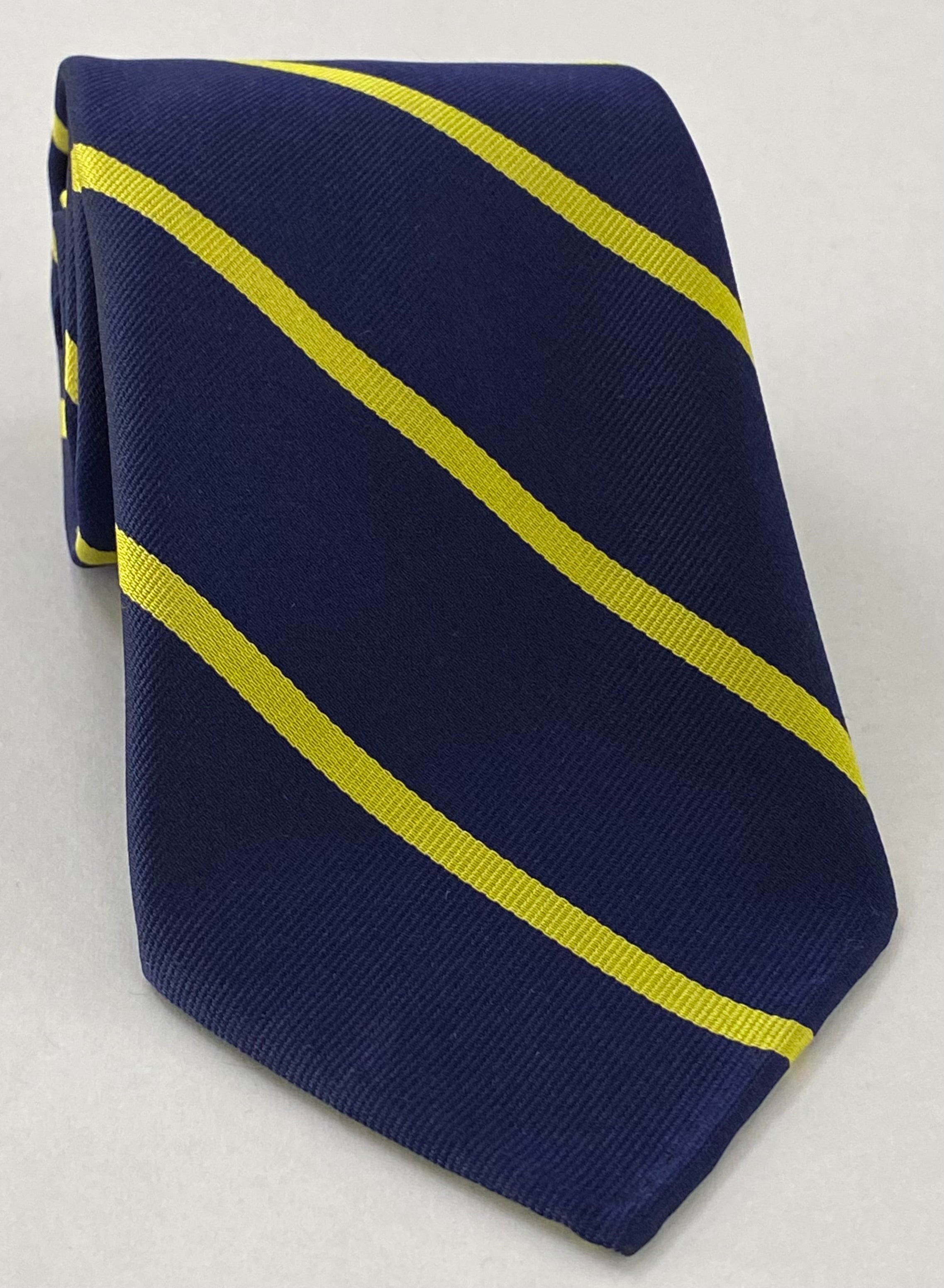 University College, Oxford Stripe Silk Tie UKU-1 Corn Yellow on Navy Blue