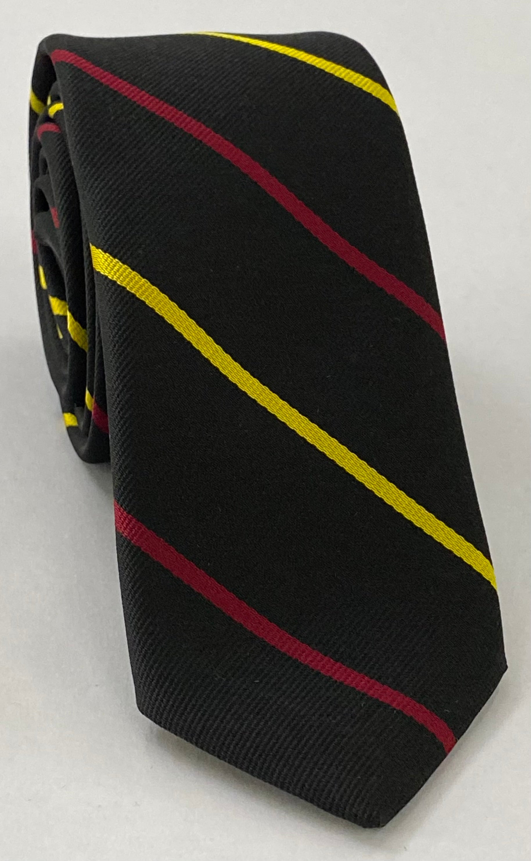 St John College, Oxford Stripe Silk Tie UKU-2 Yellow & Dark Red on Black