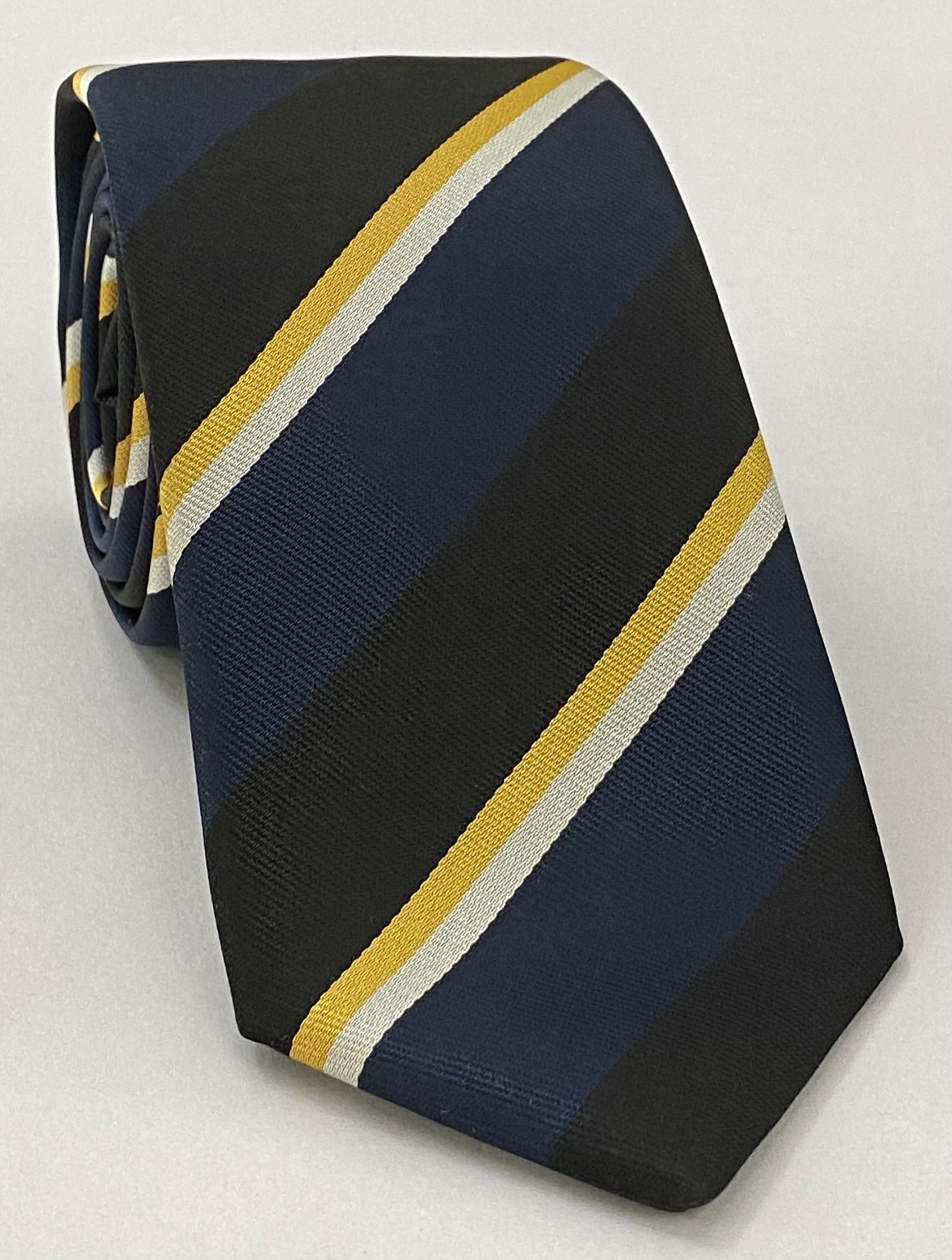 St Hugh College, Oxford Stripe Silk Tie UKU-3  Off-White, Yellow Gold, Dark Navy and Black