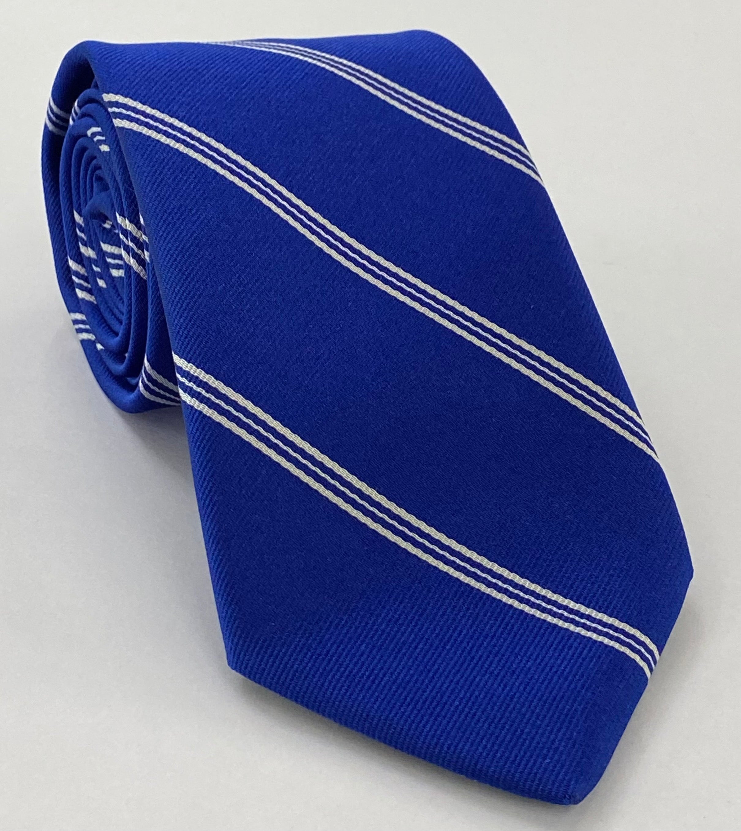 Peterhouse, Cambridge Stripe Silk Tie UKU-42 White on Royal Blue