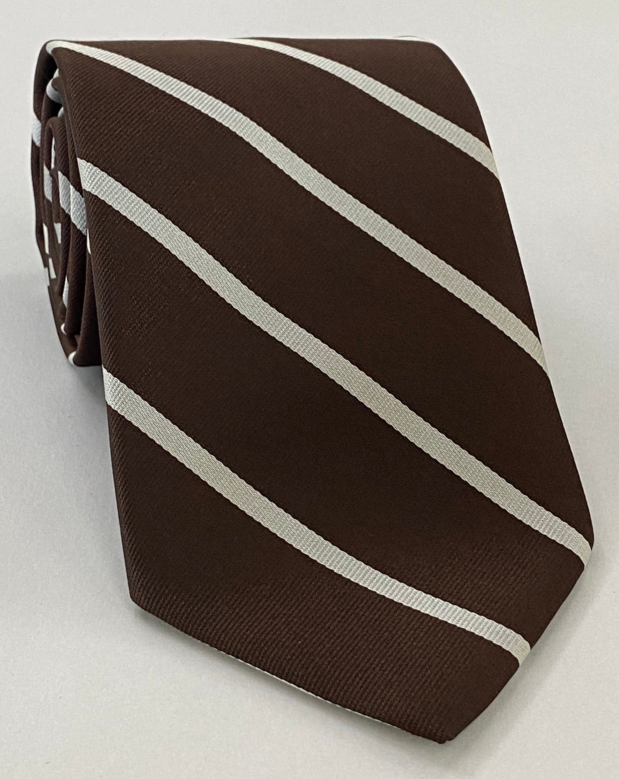 New College, Oxford Stripe Silk Tie UKU-7 White on Bitter Chocolate