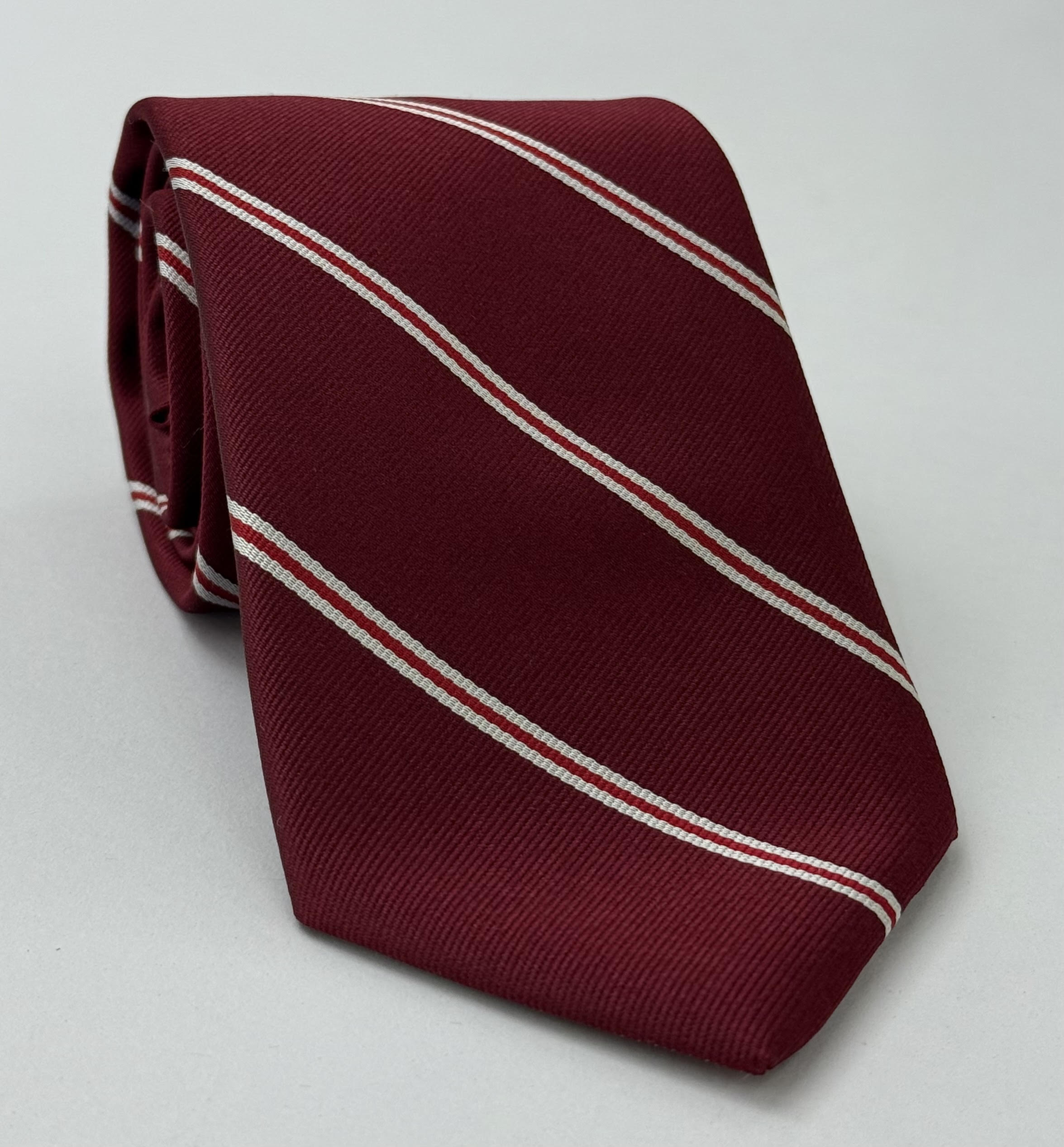 Hertford College, Oxford Stripe Silk Tie UKU-8  White & Red on Dark Red
