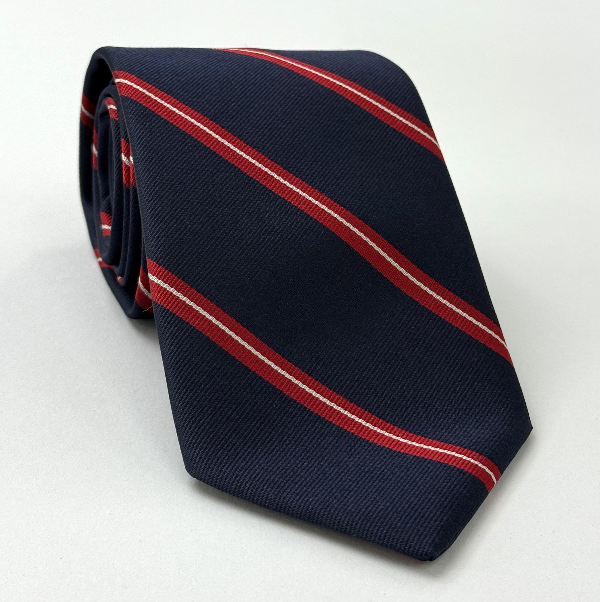 Keble College, Oxford Stripe Silk Tie UKU-9 Red & White on Dark Navy Blue