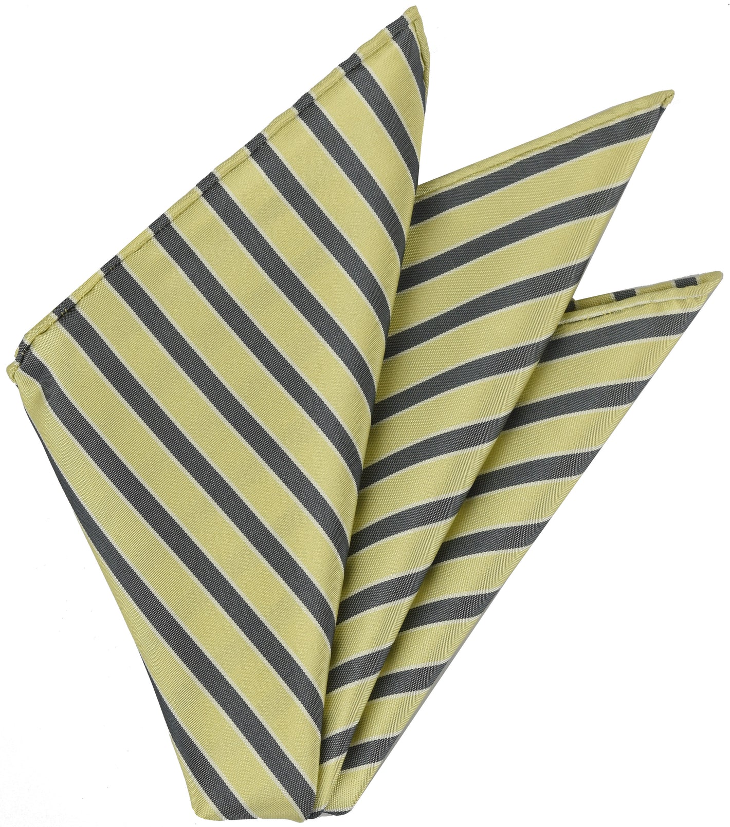 ライトイエロー、チャコールグレー＆ホワイトストライプ シルクポケットチーフ #VPS-15