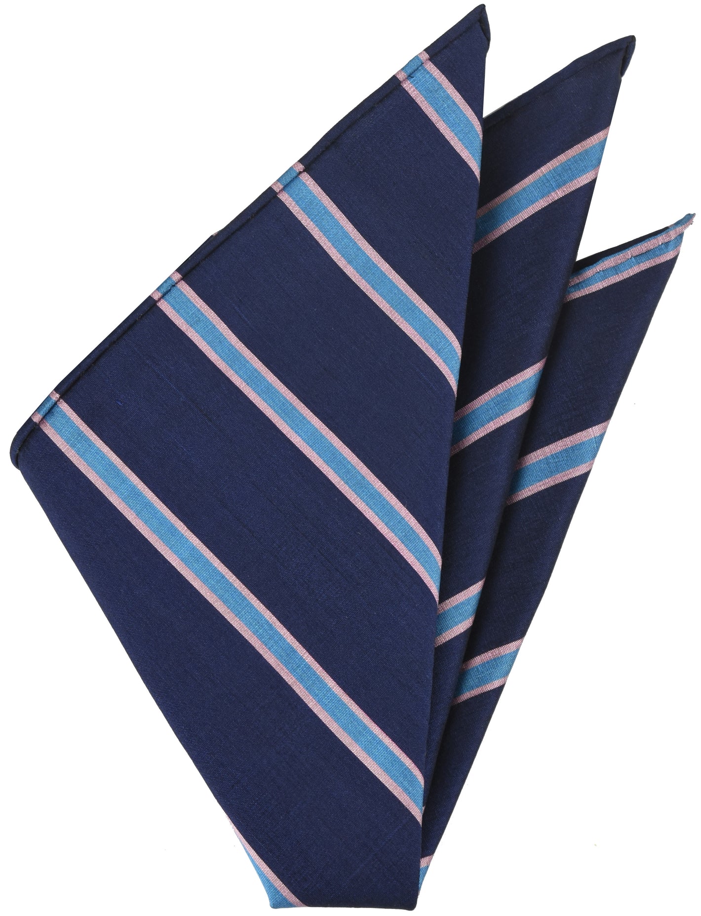 Navy Blue, Sky Blue & Pink Stripe Silk Pocket Square #VPS-16