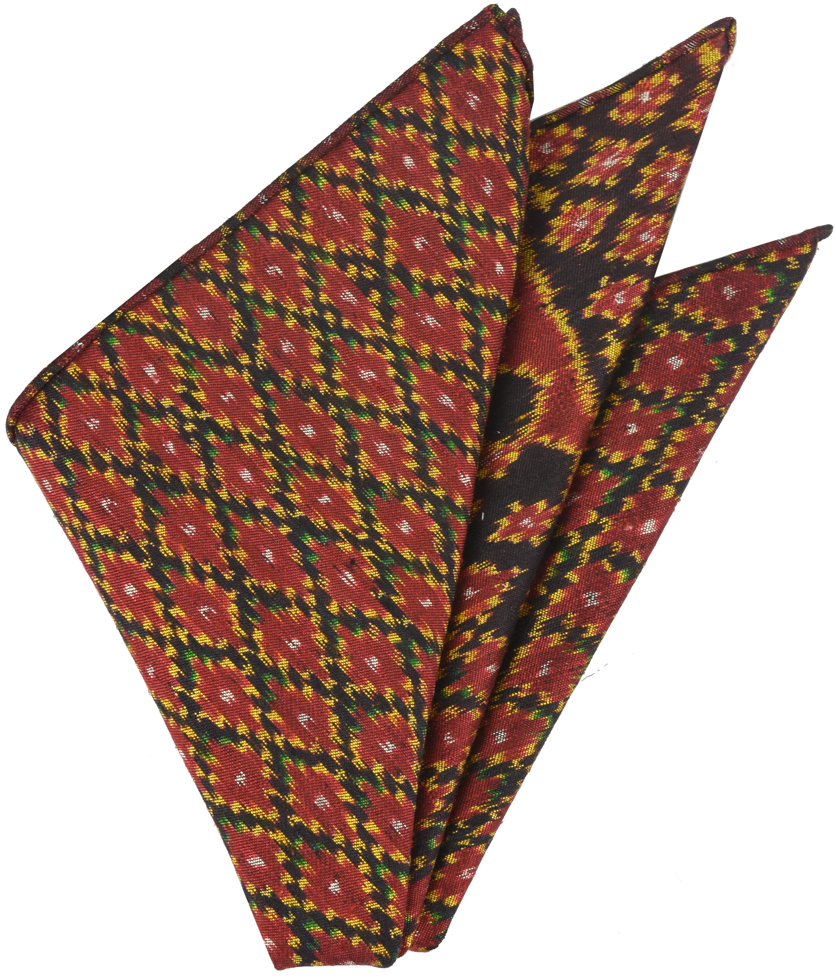 ブラックのムドミーシルク製ポケットチーフ（レッド＆イエロー） #VPS-21