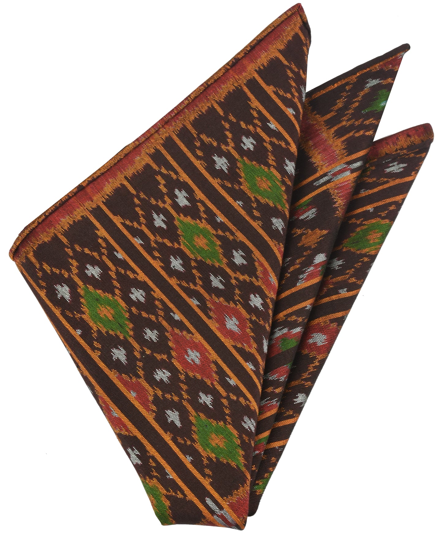 다크 브라운 머드미 실크 포켓 스퀘어 #VPS-22에 레드, 옐로우, 화이트 & 그린