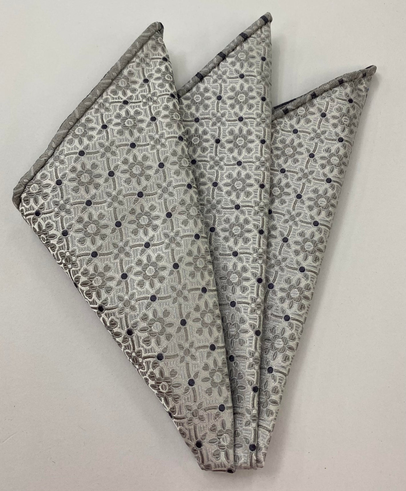 Formal/Wedding Silk Pocket Square WDP-3 Dark Charcoal Gray, Silver Gray & Silver