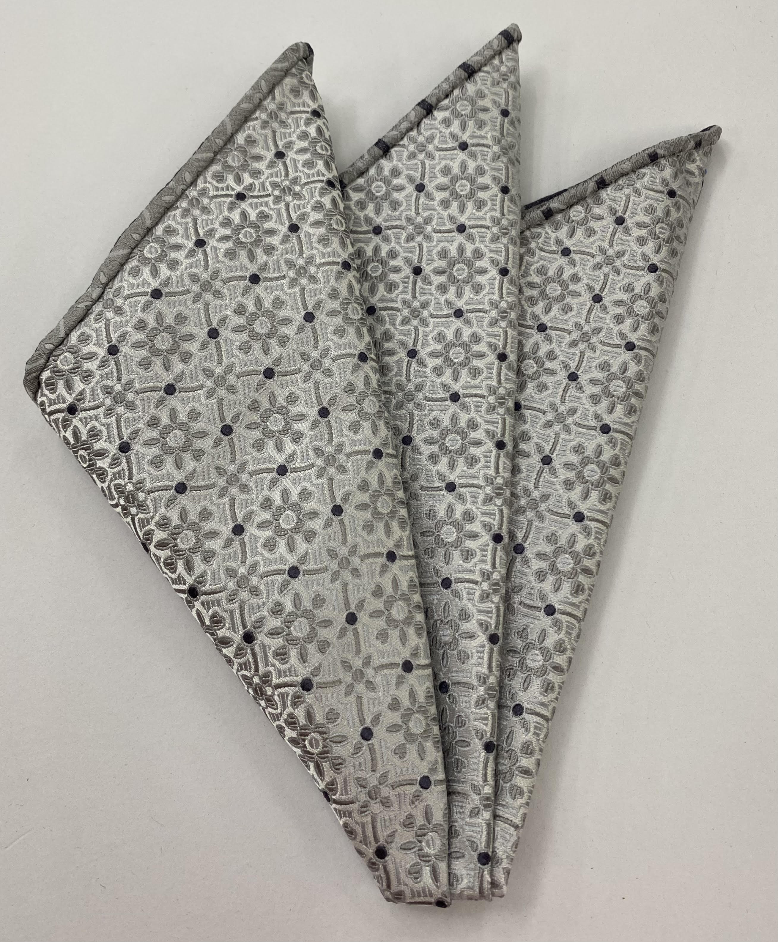 Formal/Wedding Silk Pocket Square WDP-3 Dark Charcoal Gray, Silver Gray & Silver